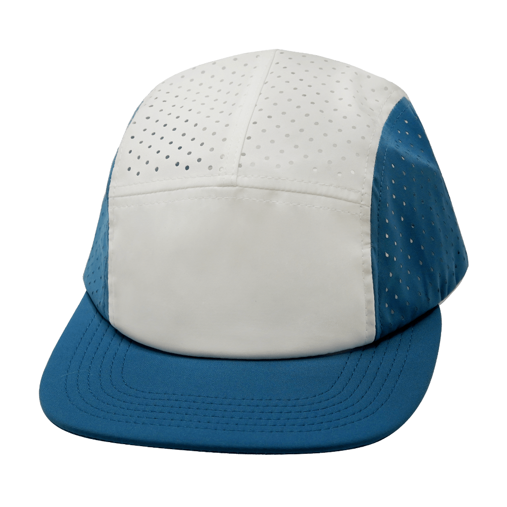Blank - 5 Panel - Sporty - Unstructured - Pony Tail - Light Blue /  White (Unisex) - Laser Mesh