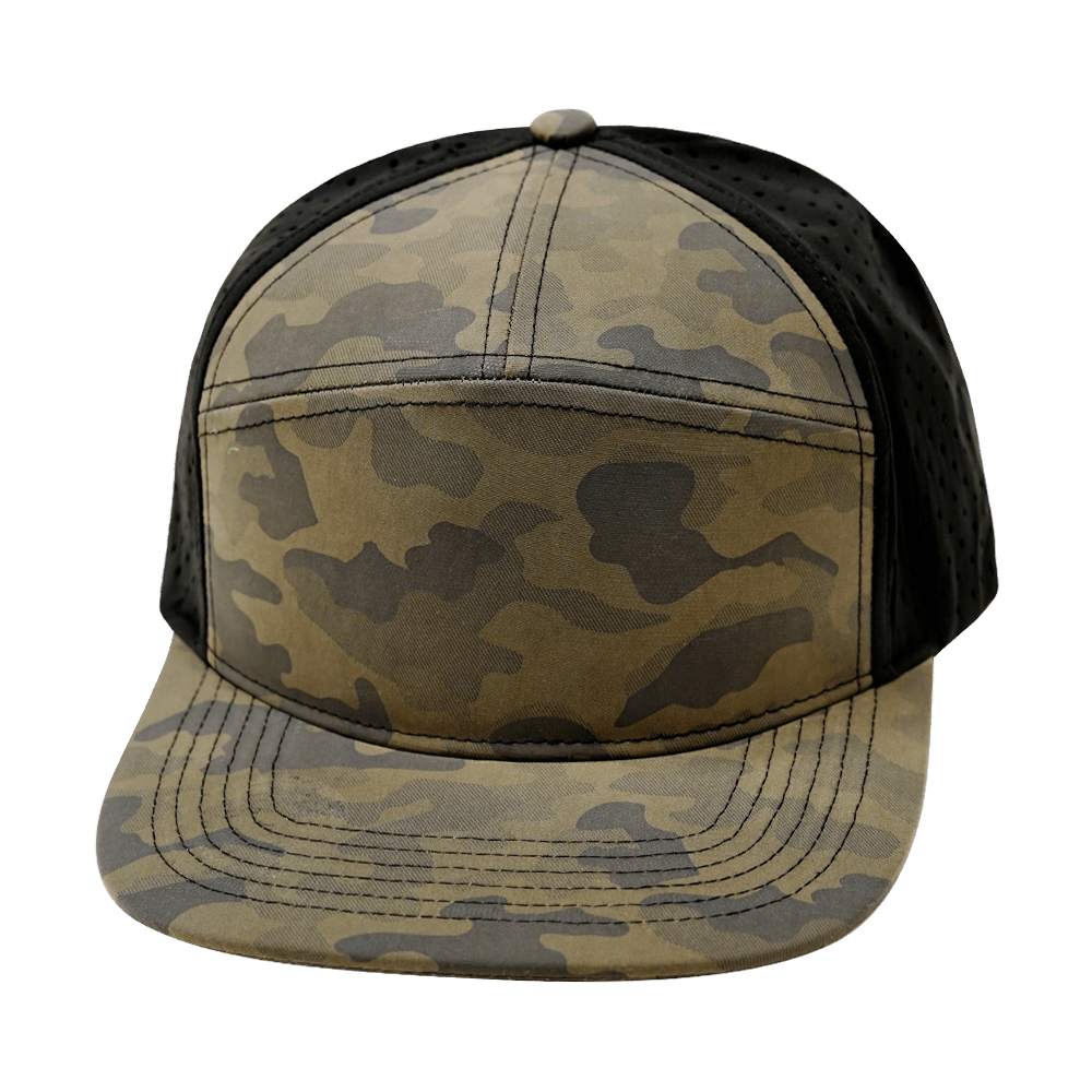 Blank - 7 Panel - Mocha Camo / Black (Unisex) - Laser Mesh