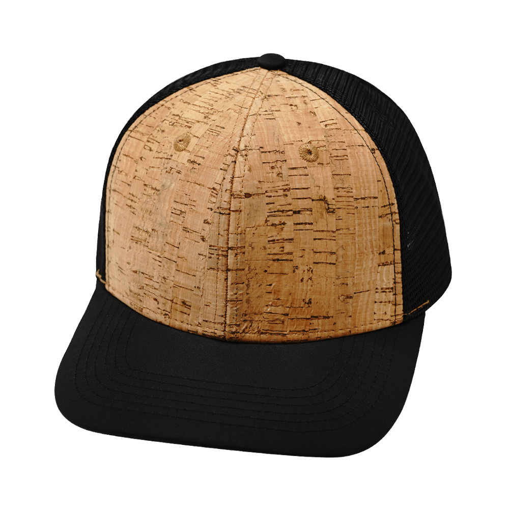 Blank - 6 Panel  - Cork - Textured Black (Unisex) - Trucker Mesh