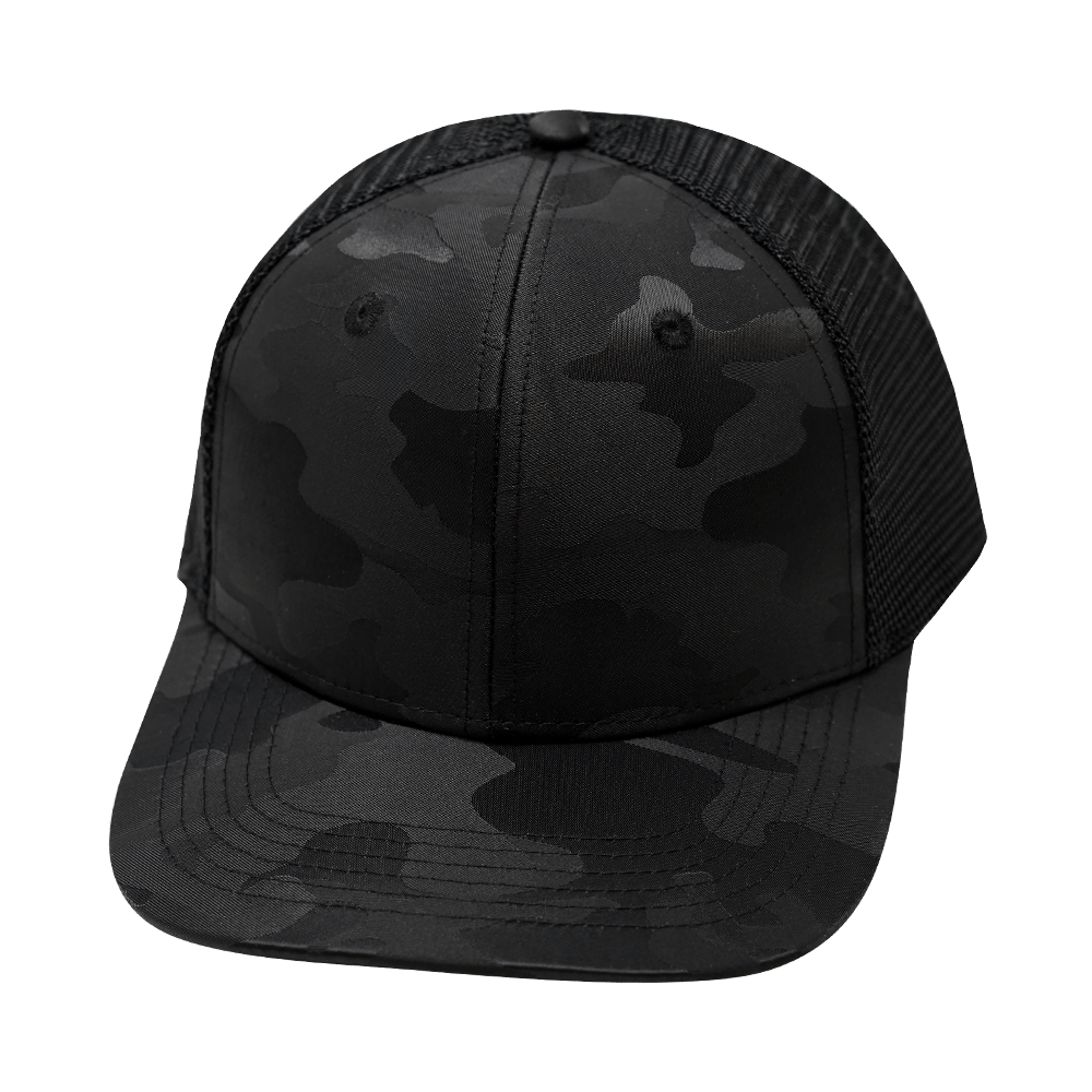 Blank - 6 Panel  - Black Camo / Black (Unisex) Trucker Mesh