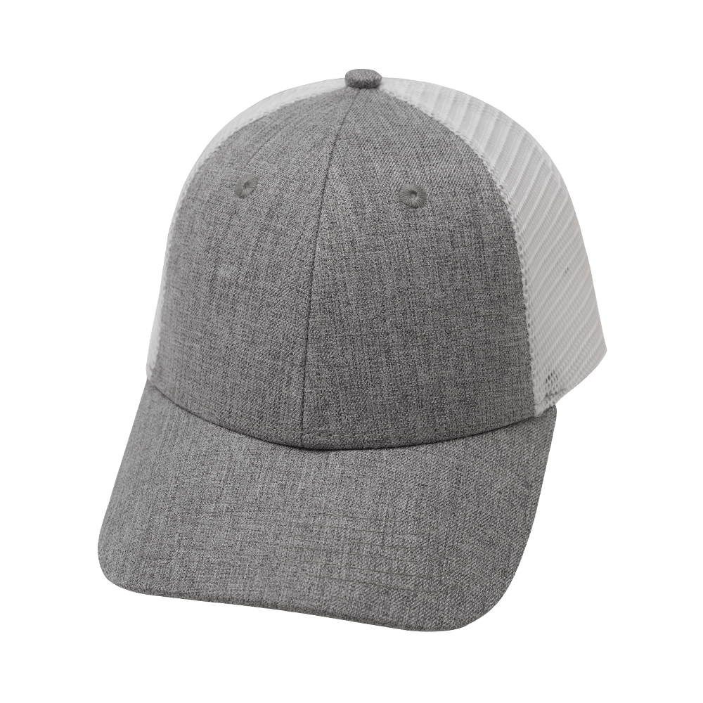 Blank - 6 Panel  - Shallow Fit - Gray /  White (Unisex) Trucker Mesh