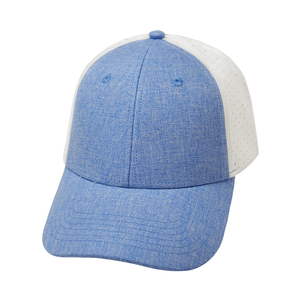 Blank - 6 Panel  - Shallow Fit - Pony Tail - Light Blue / White (Unisex) - Laser Mesh