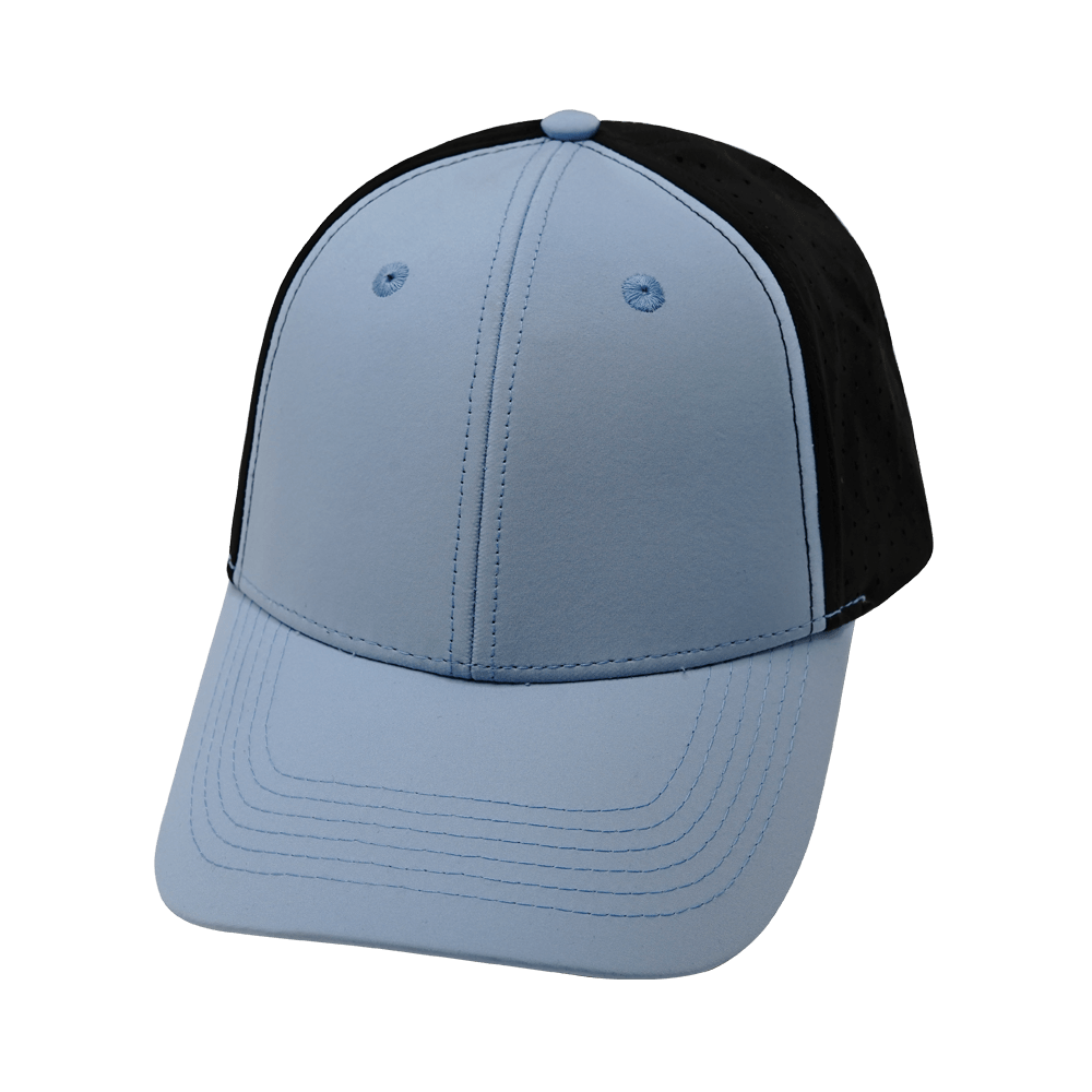 Blank - 6 Panel - Shallow Fit - Pony Tail - Baby Blue / Black (Unisex) - Laser Mesh