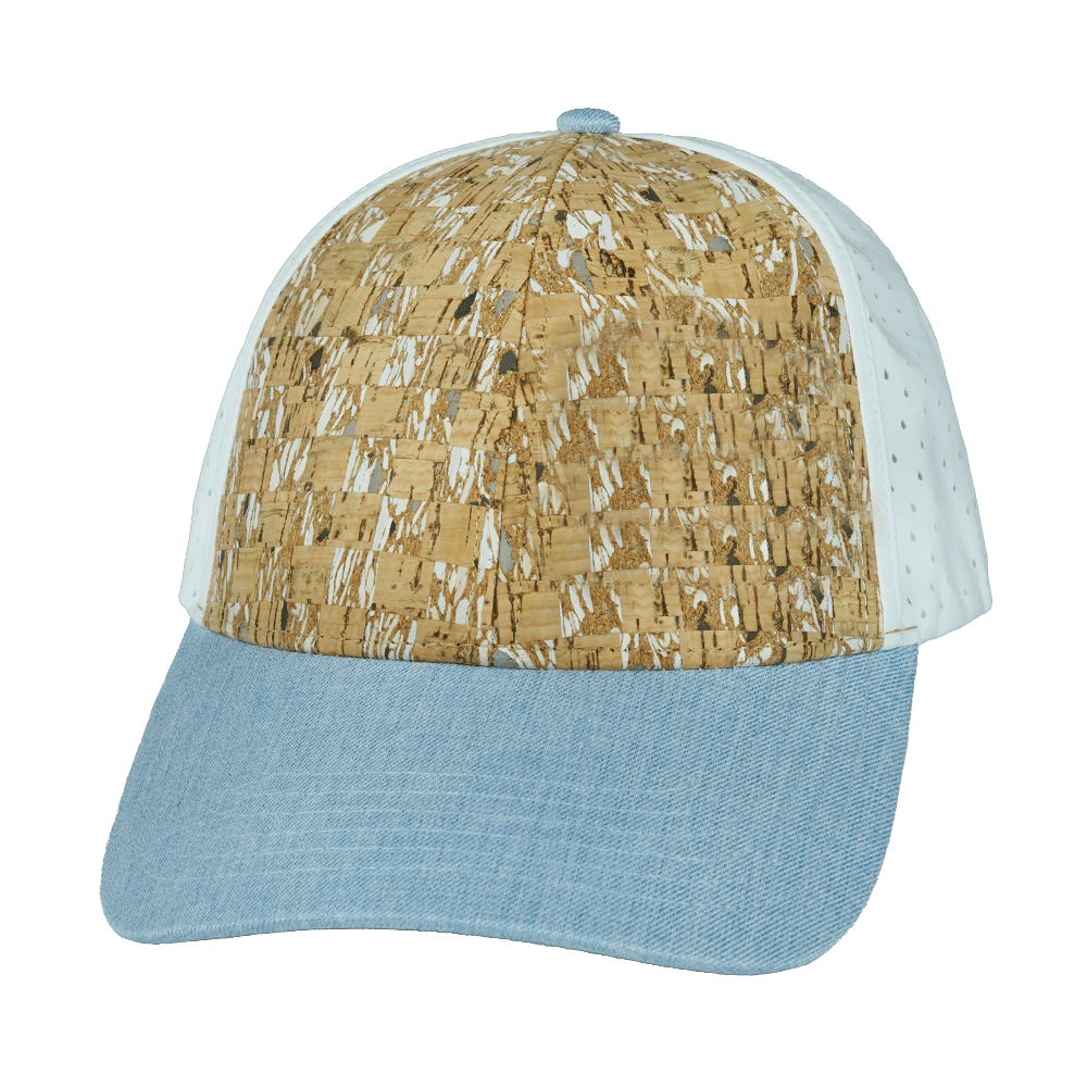 Blank - 6 Panel - Shallow Fit - Pony Tail - Cork - Baby Blue / White (Unisex) - Laser Mesh