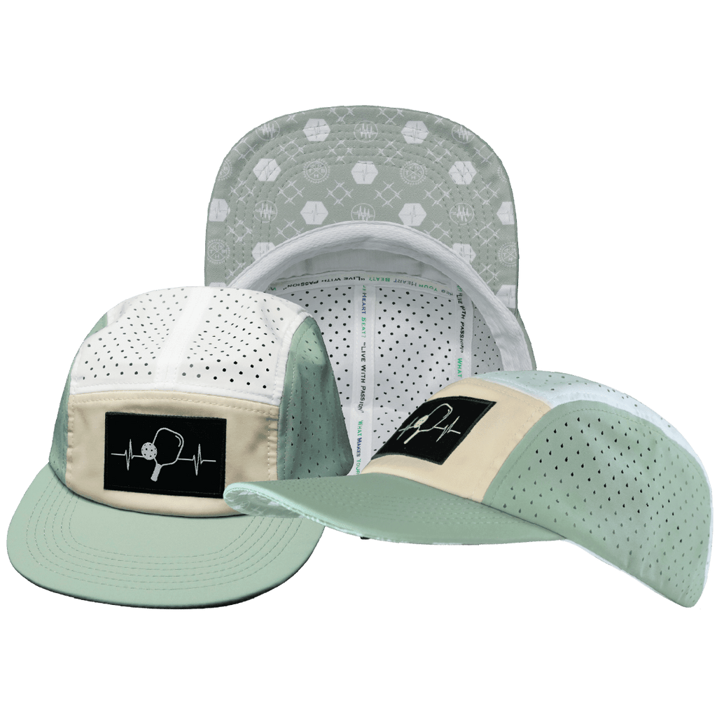 Pickleball Hat - 5 Panel - Sage / Cream / White - Laser Mesh