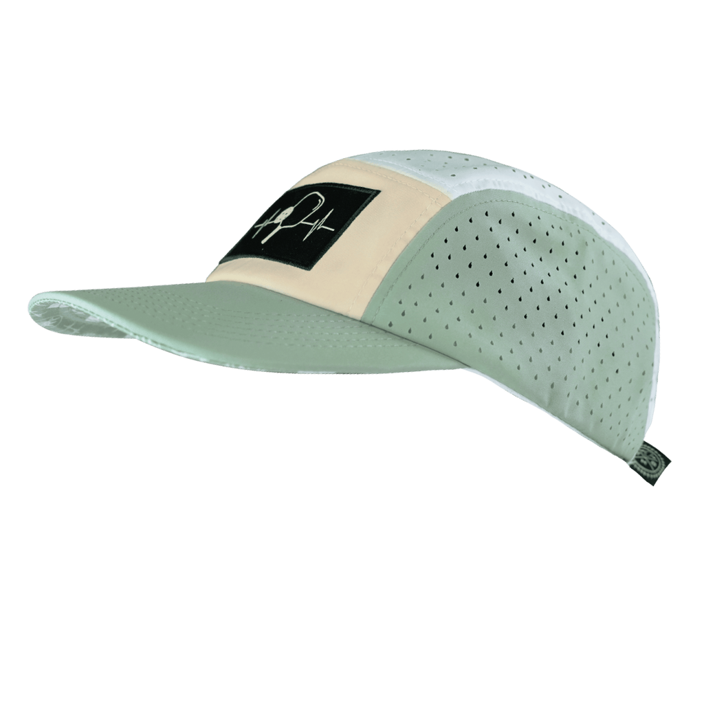 Pickleball Hat - 5 Panel - Sage / Cream / White - Laser Mesh