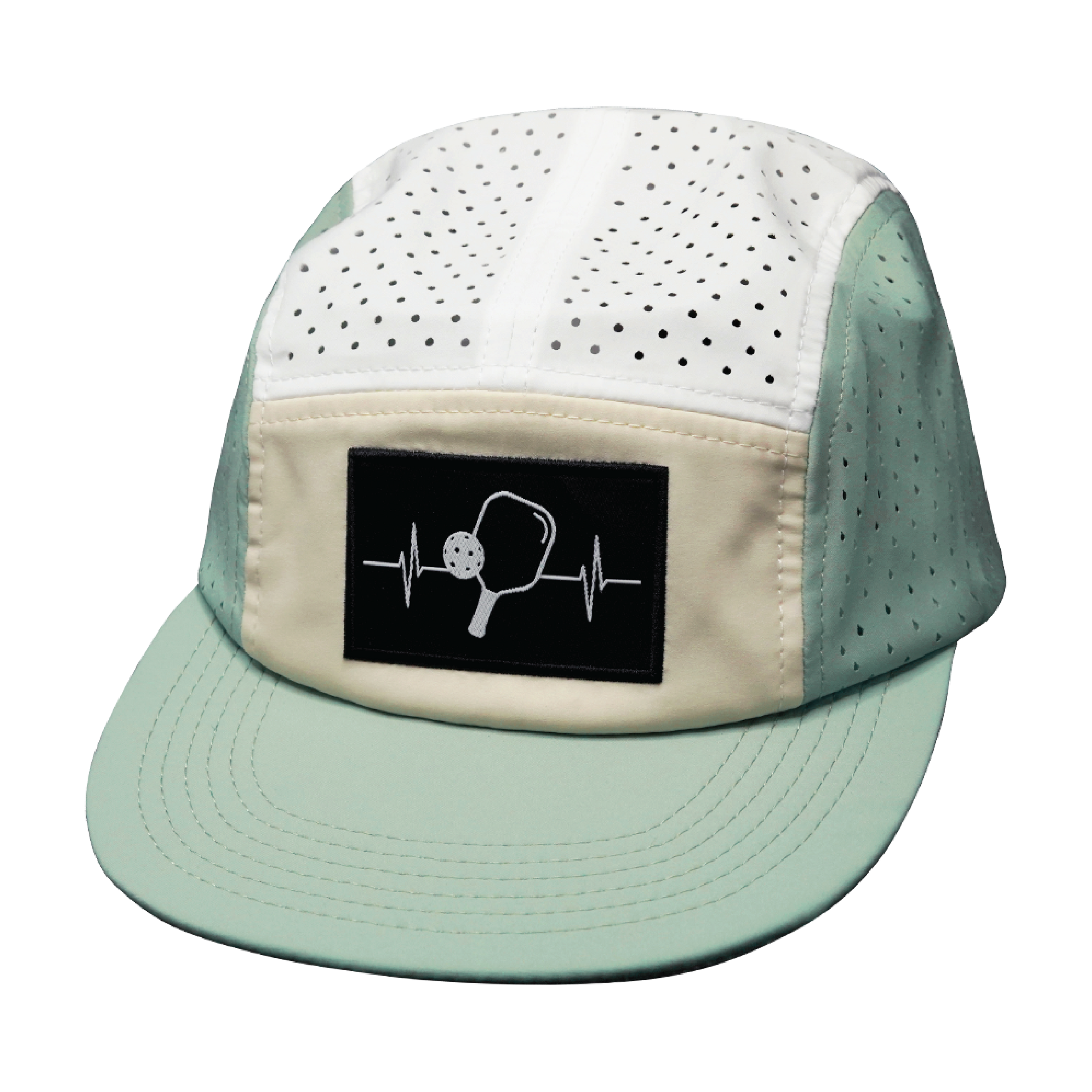Pickleball Hat - 5 Panel - Sage / Cream / White - Laser Mesh