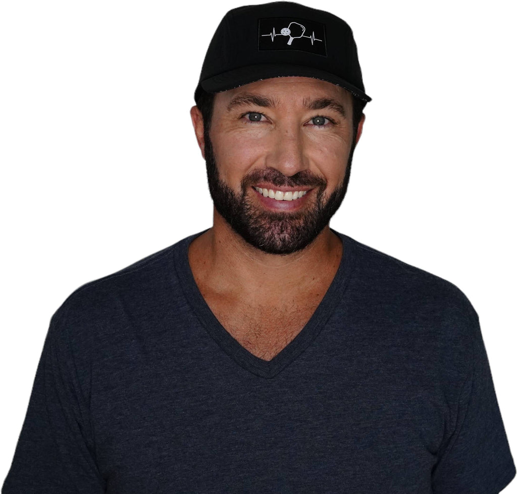 Pickleball Hat - 5 Panel - Black - Laser Mesh