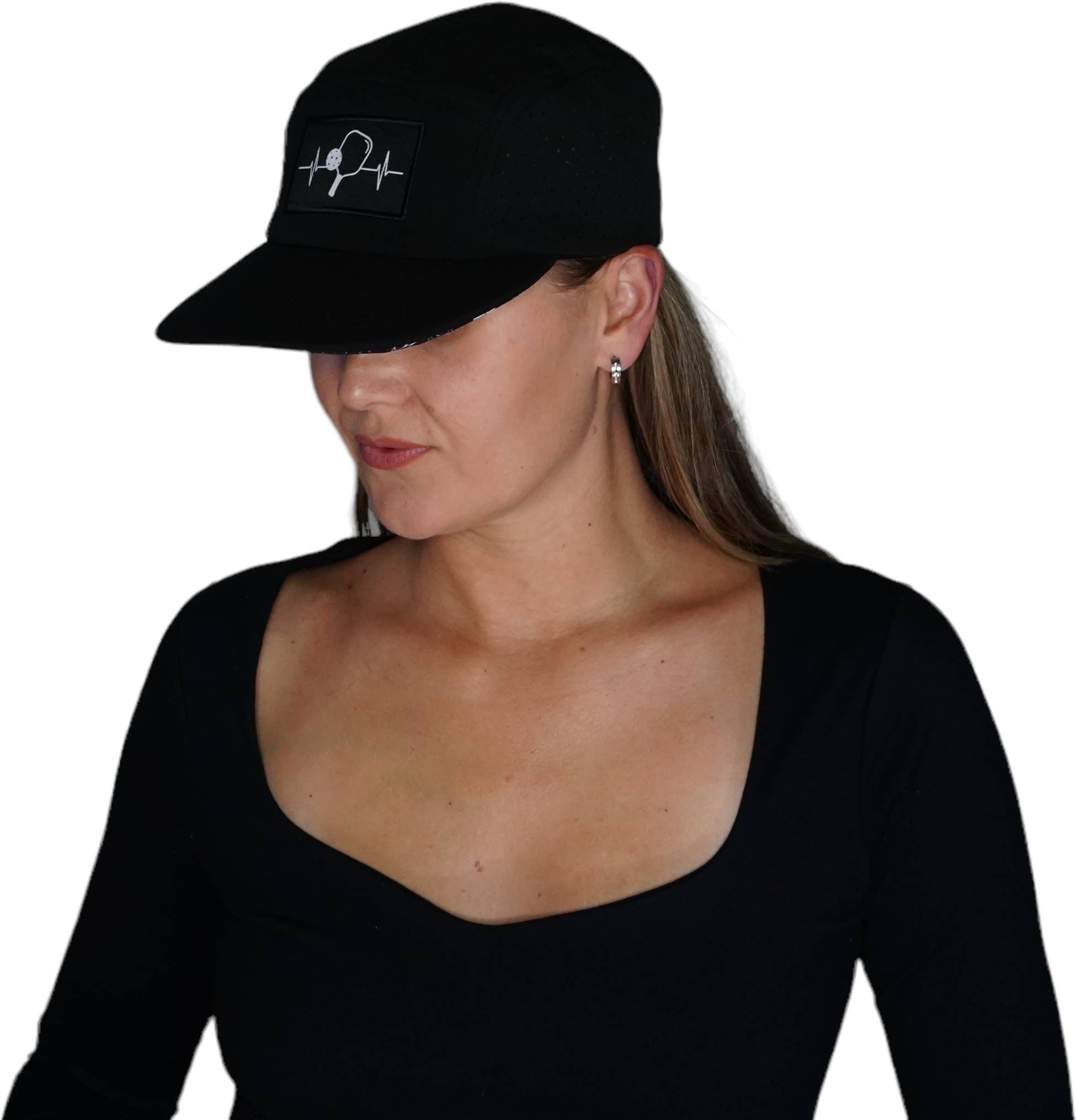Pickleball Hat - 5 Panel - Black - Laser Mesh
