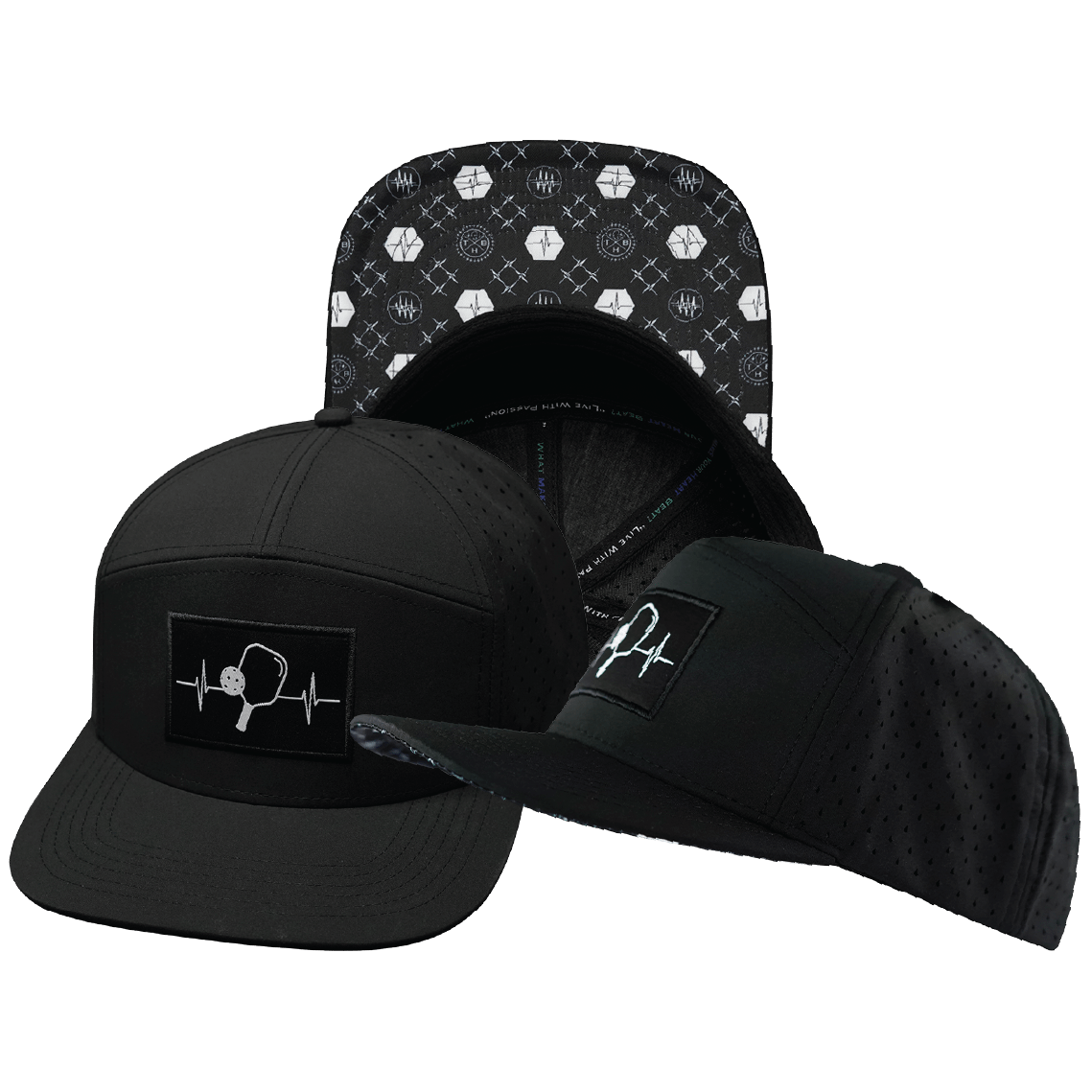 Pickleball Hat - Flat Bill  - Black - Laser Mesh