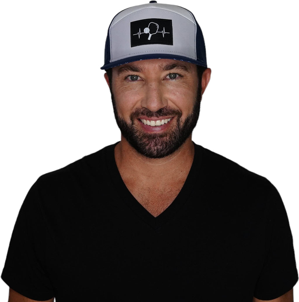 Pickleball Hat - Flat Bill  - Navy / Gray / White - Laser Mesh