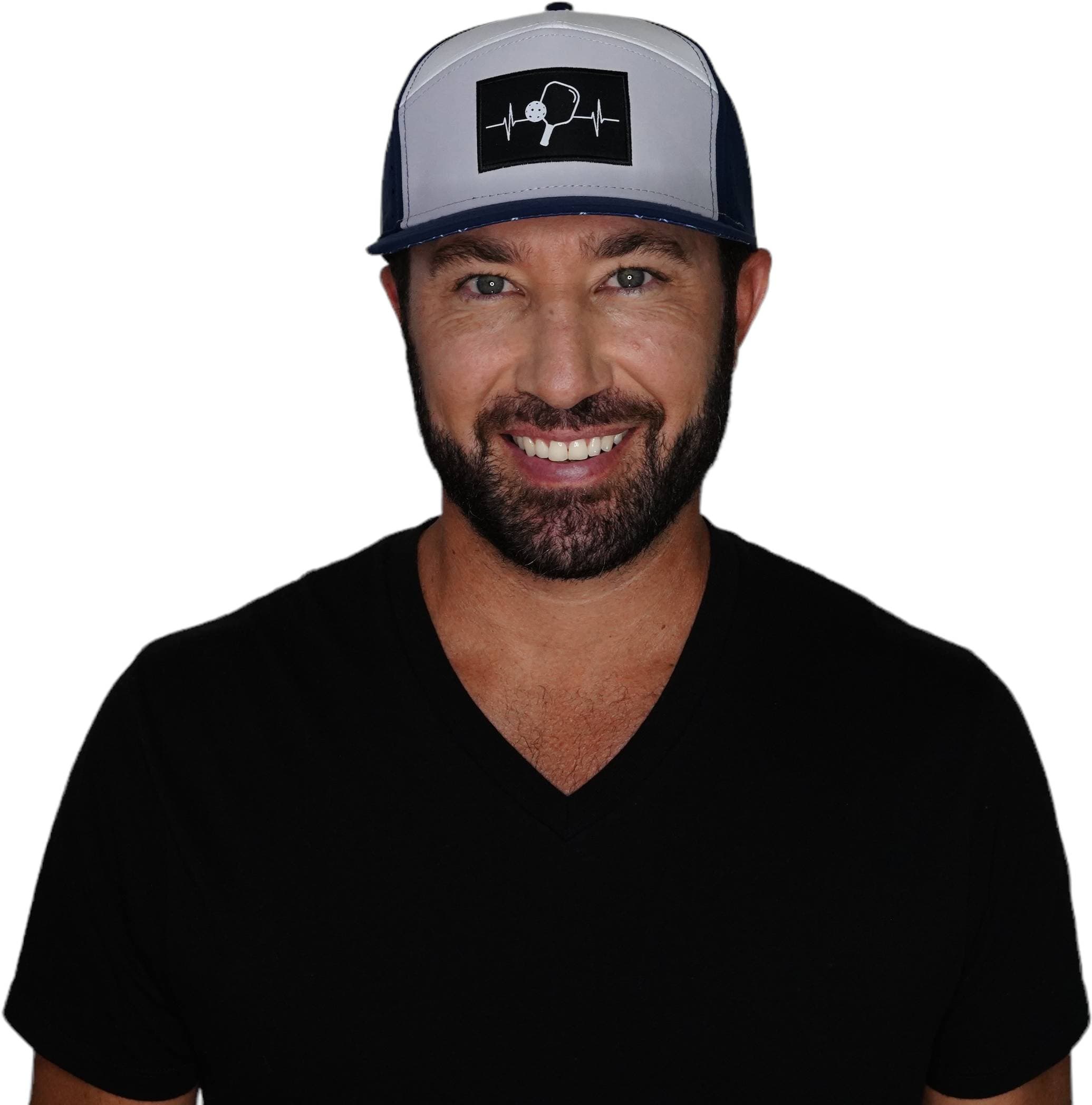 Pickleball Hat - Flat Bill  - Navy / Gray / White - Laser Mesh