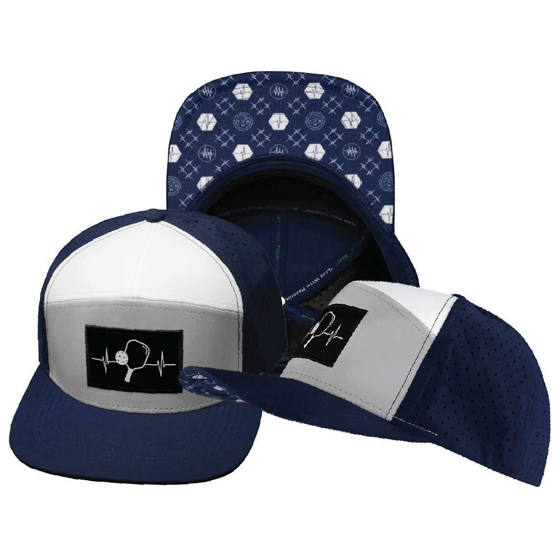 Pickleball Hat - Flat Bill  - Navy / Gray / White - Laser Mesh