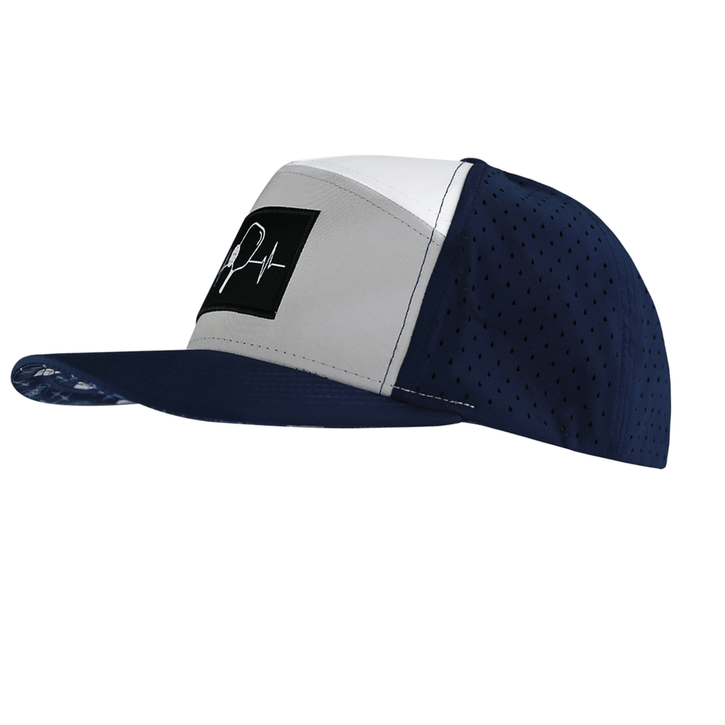 Pickleball Hat - Flat Bill  - Navy / Gray / White - Laser Mesh