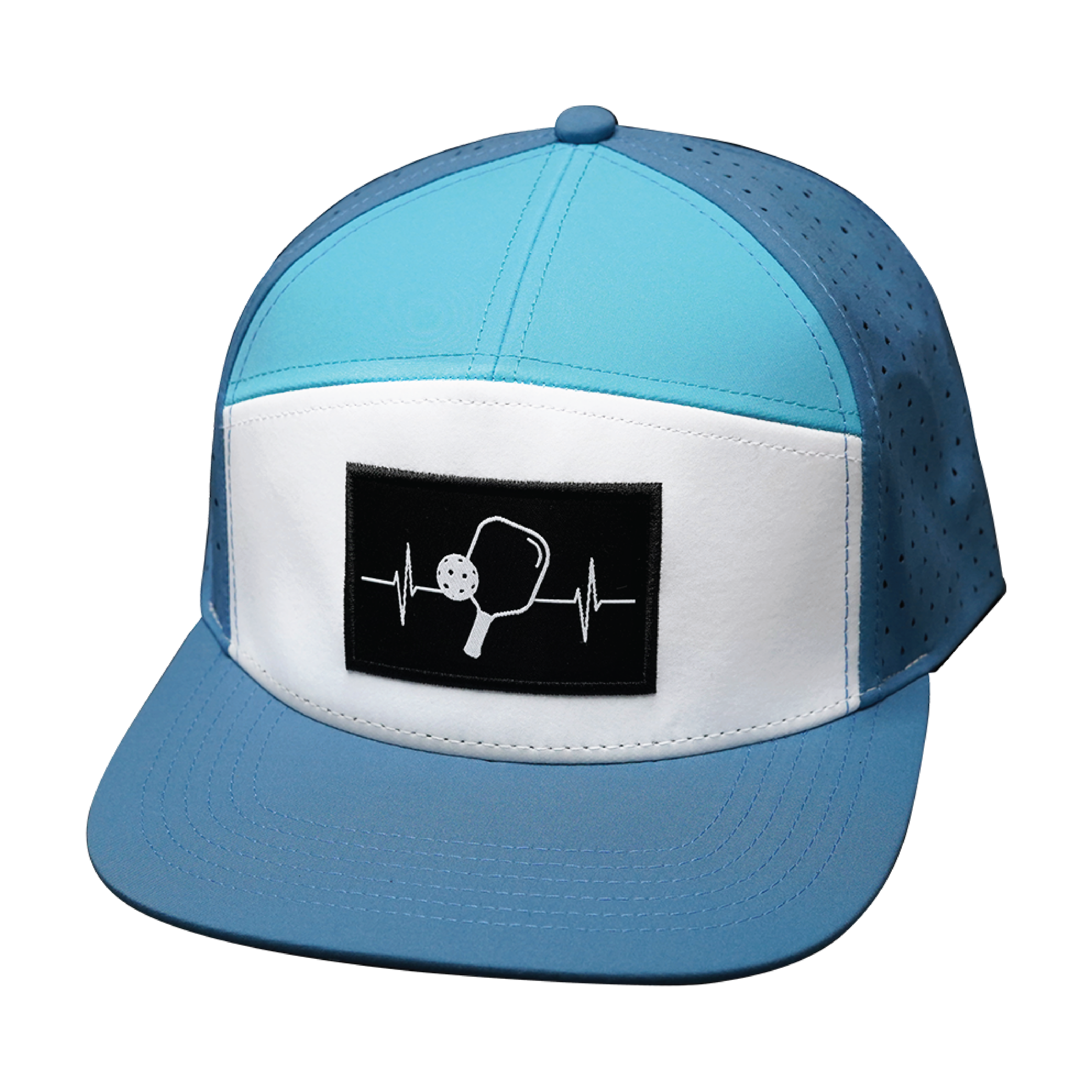 Pickleball Hat - Flat Bill - Light Blue / White / Aqua - Laser Mesh