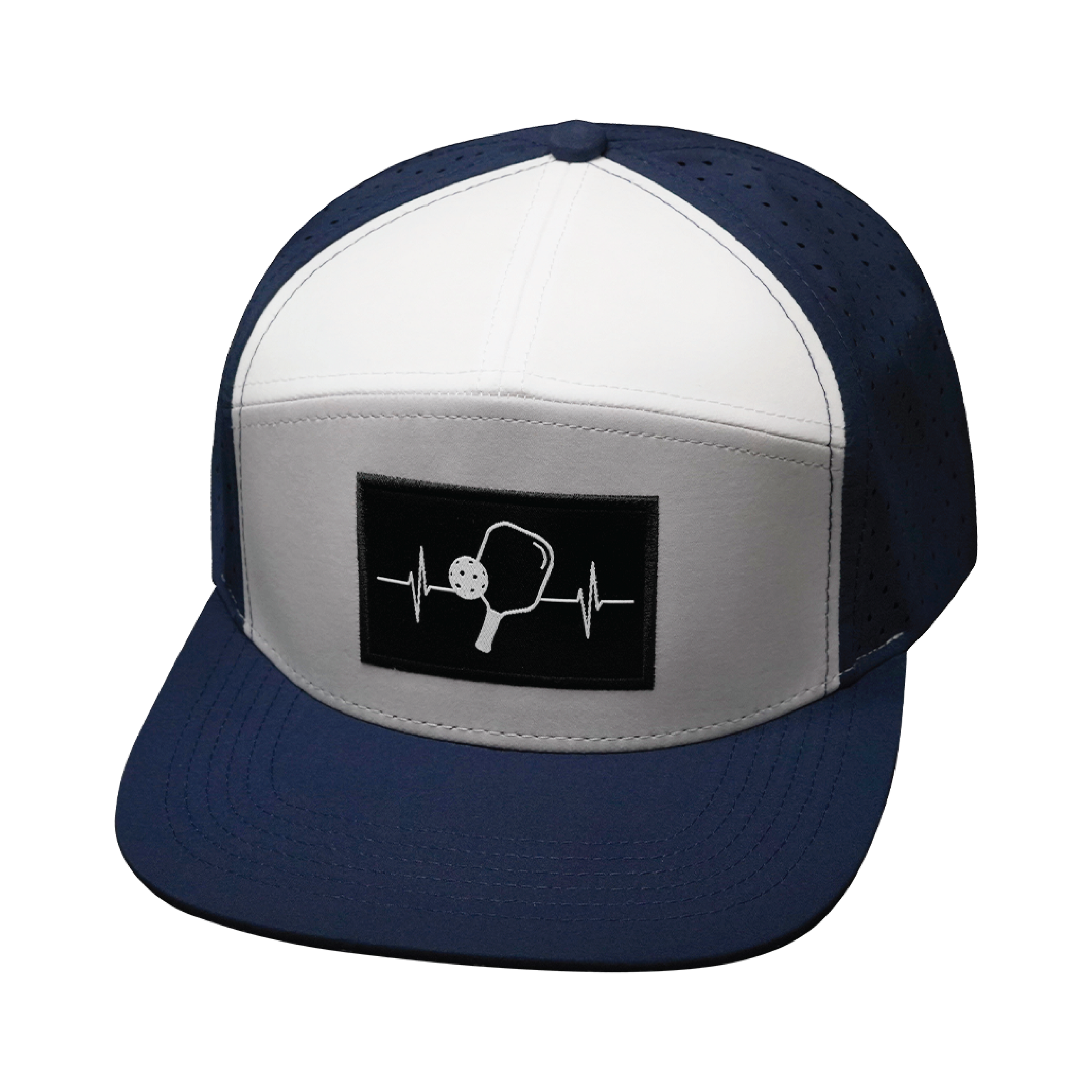 Pickleball Hat - Flat Bill  - Navy / Gray / White - Laser Mesh