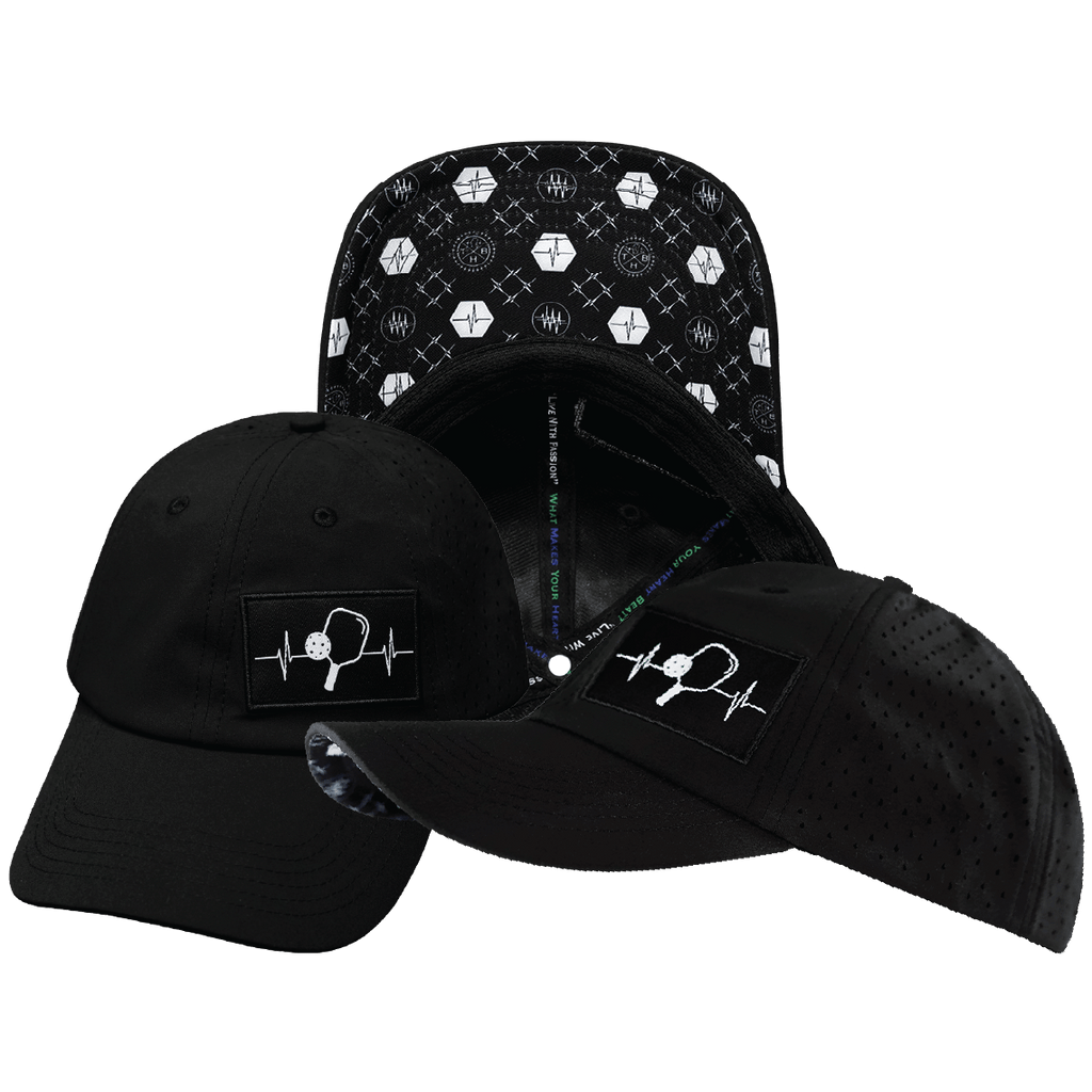 Pickleball Hat - Dad Hat - Black - Laser Mesh