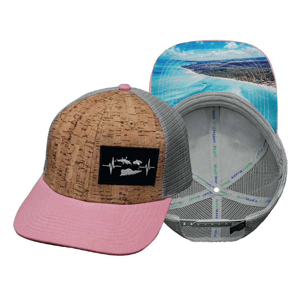 Virgin Islands Hat - Baseball Hat Fit  - Cork - Pink / Gray - Trucker Mesh