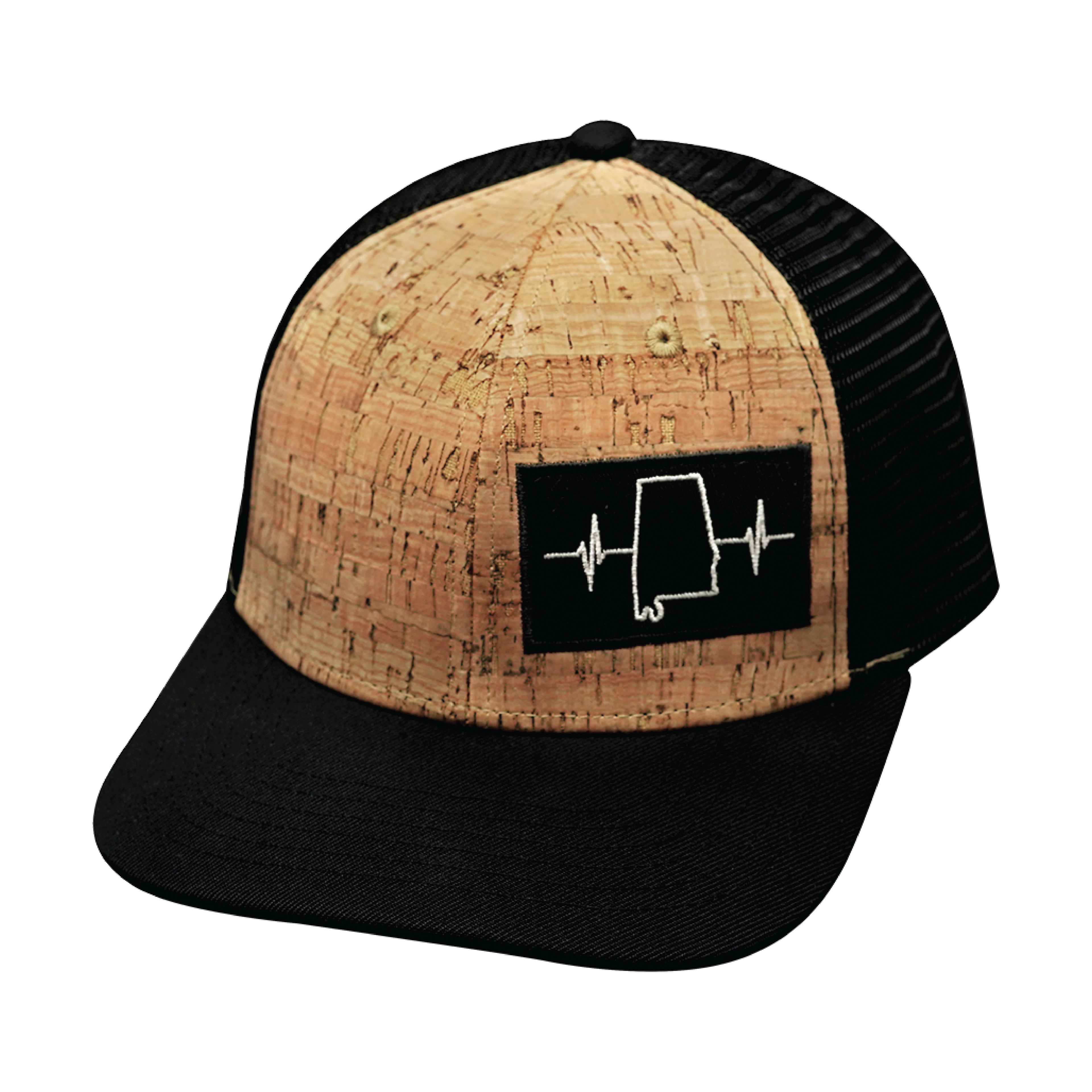 Alabama Hat - Baseball Hat Fit - Cork - Black - Trucker Mesh