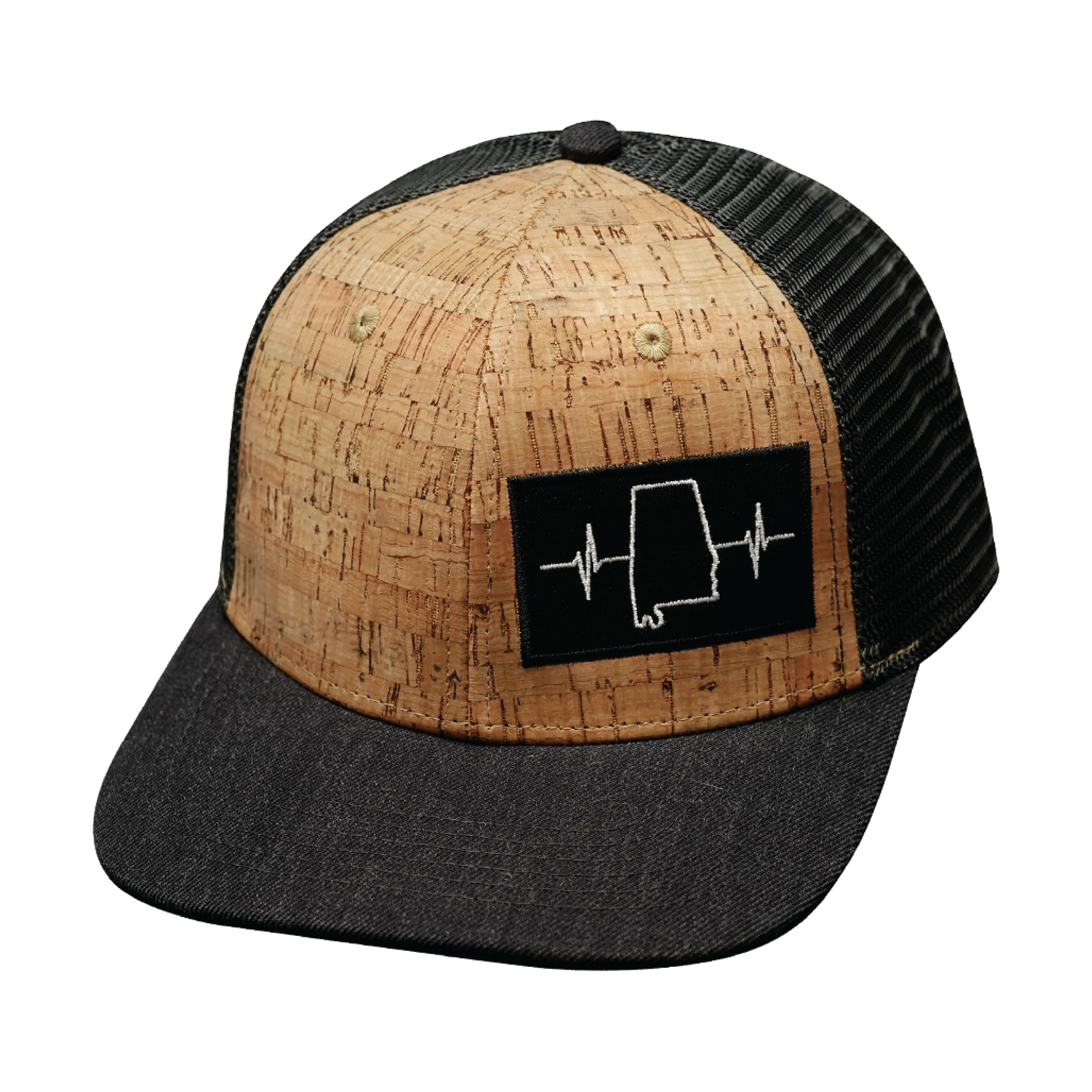 Alabama Hat - Baseball Hat Fit - Cork - Charcoal - Trucker Mesh