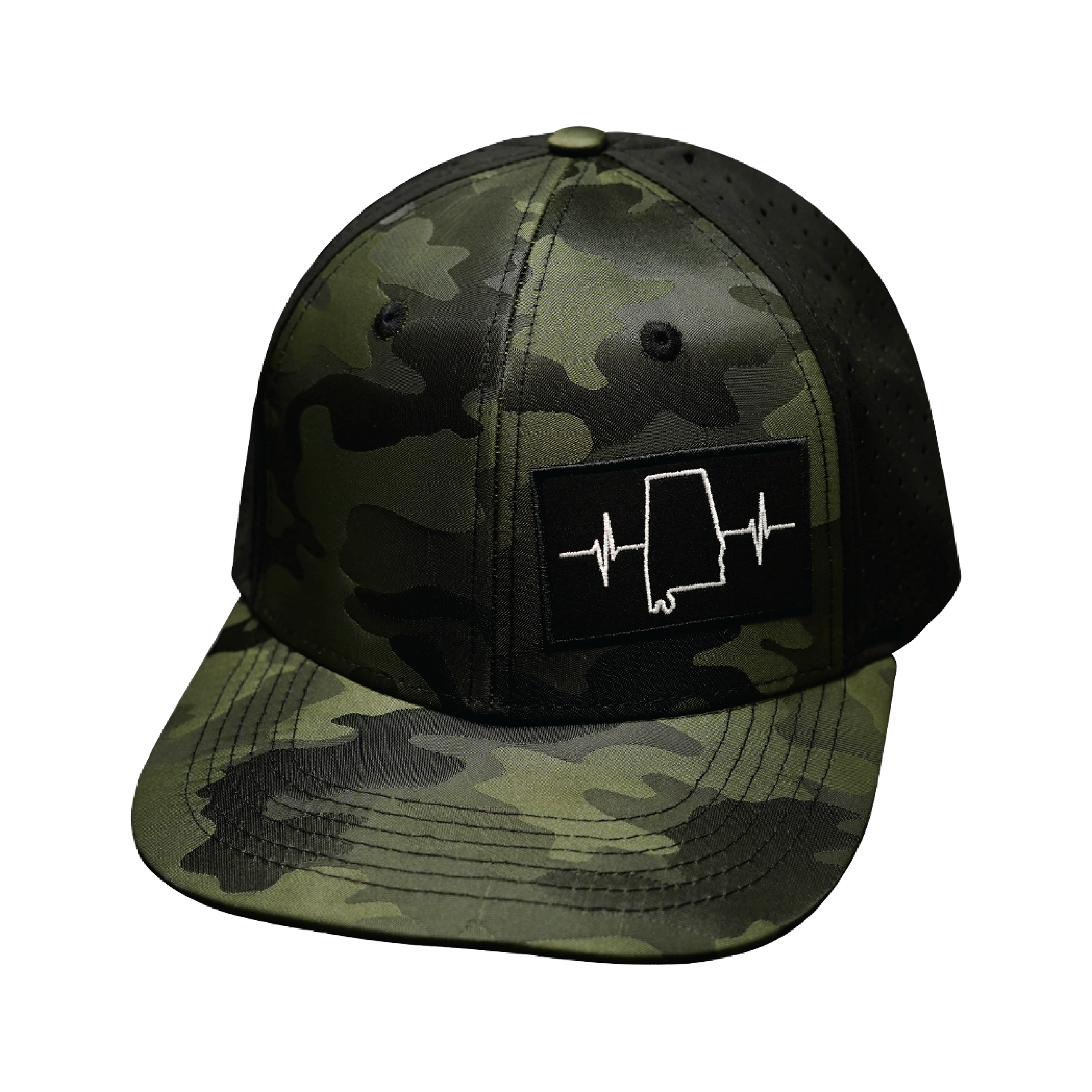 Alabama Hat - Baseball Hat Fit - Green Camo / Black - Laser Mesh