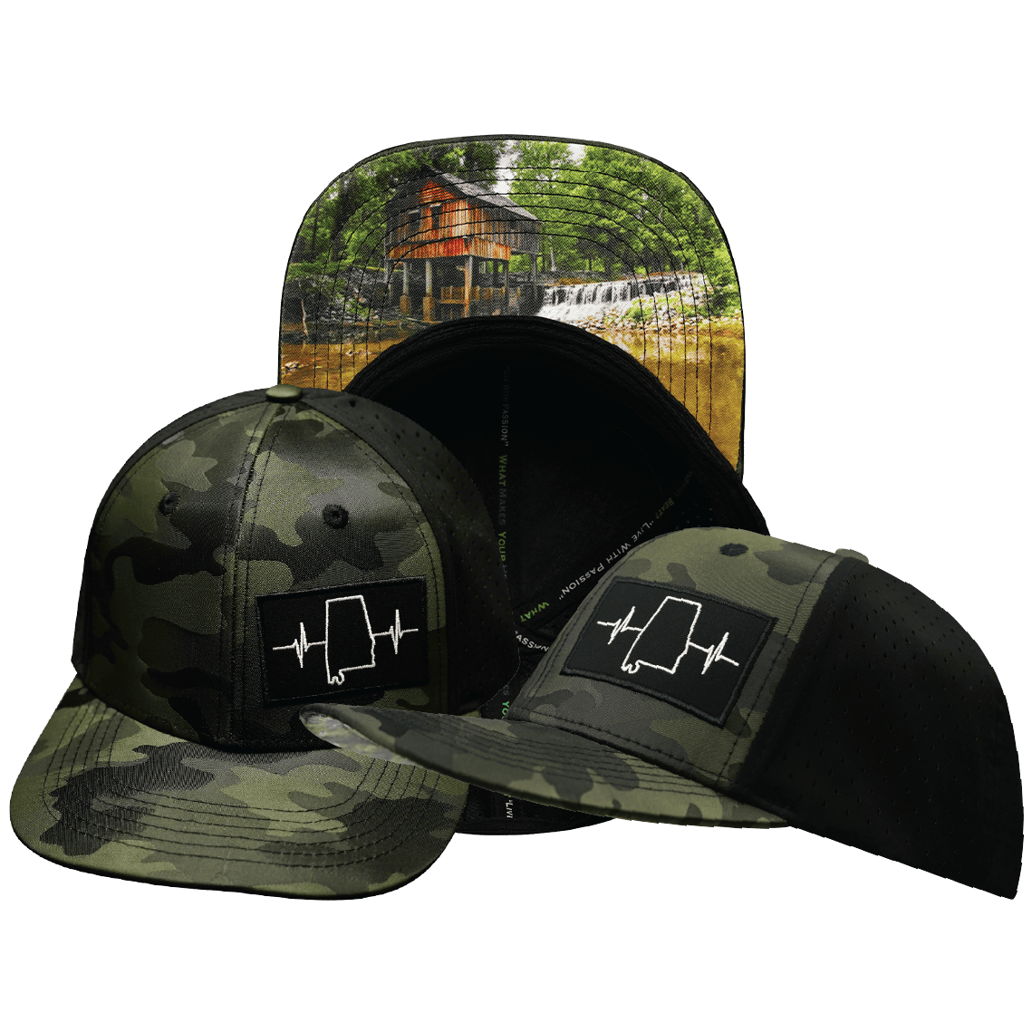 Alabama Hat - Baseball Hat Fit - Green Camo / Black - Laser Mesh
