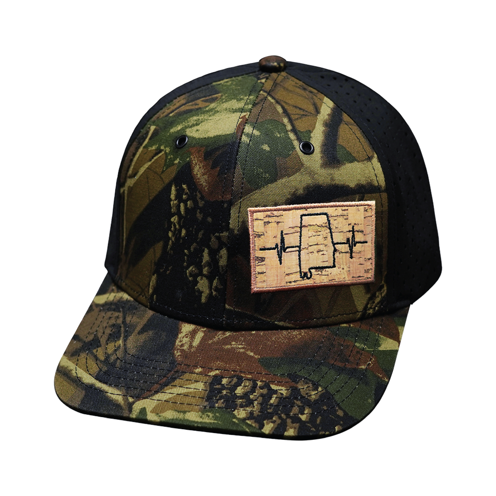 Alabama Hat - Baseball Hat Fit - Tan Tree Camo / Black - Laser Mesh