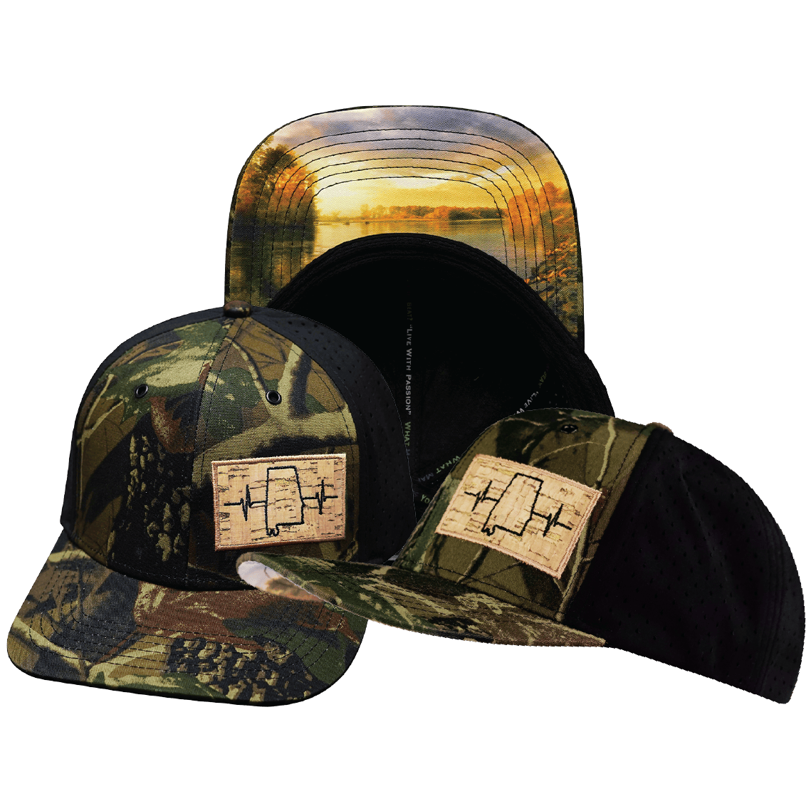 Alabama Hat - Baseball Hat Fit - Tan Tree Camo / Black - Laser Mesh