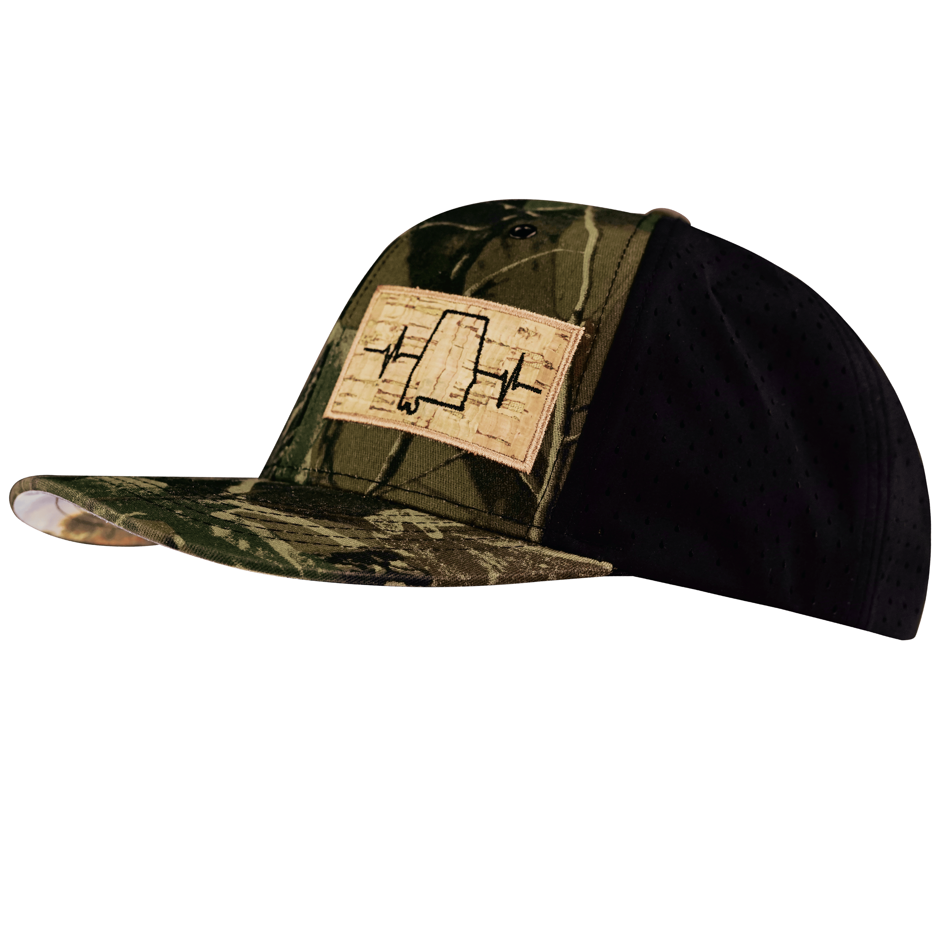 Alabama Hat - Baseball Hat Fit - Tan Tree Camo / Black - Laser Mesh