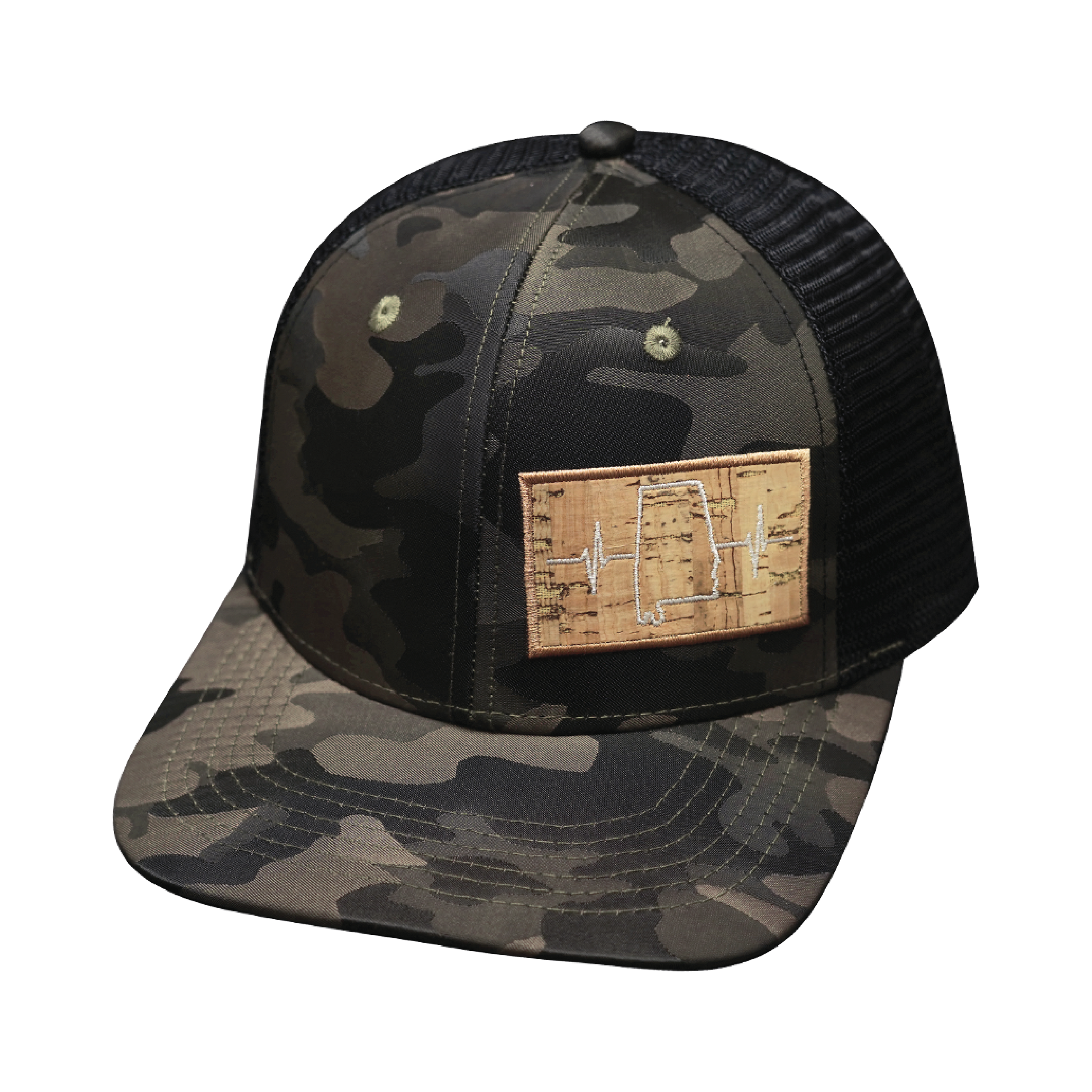 Alabama Hat - Baseball Hat Fit - Tan Camo / Black - Trucker Mesh