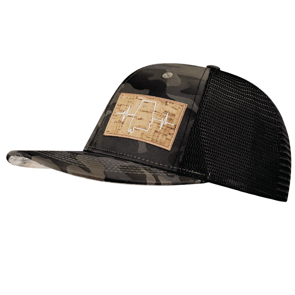 Alabama Hat - Baseball Hat Fit - Tan Camo / Black - Trucker Mesh