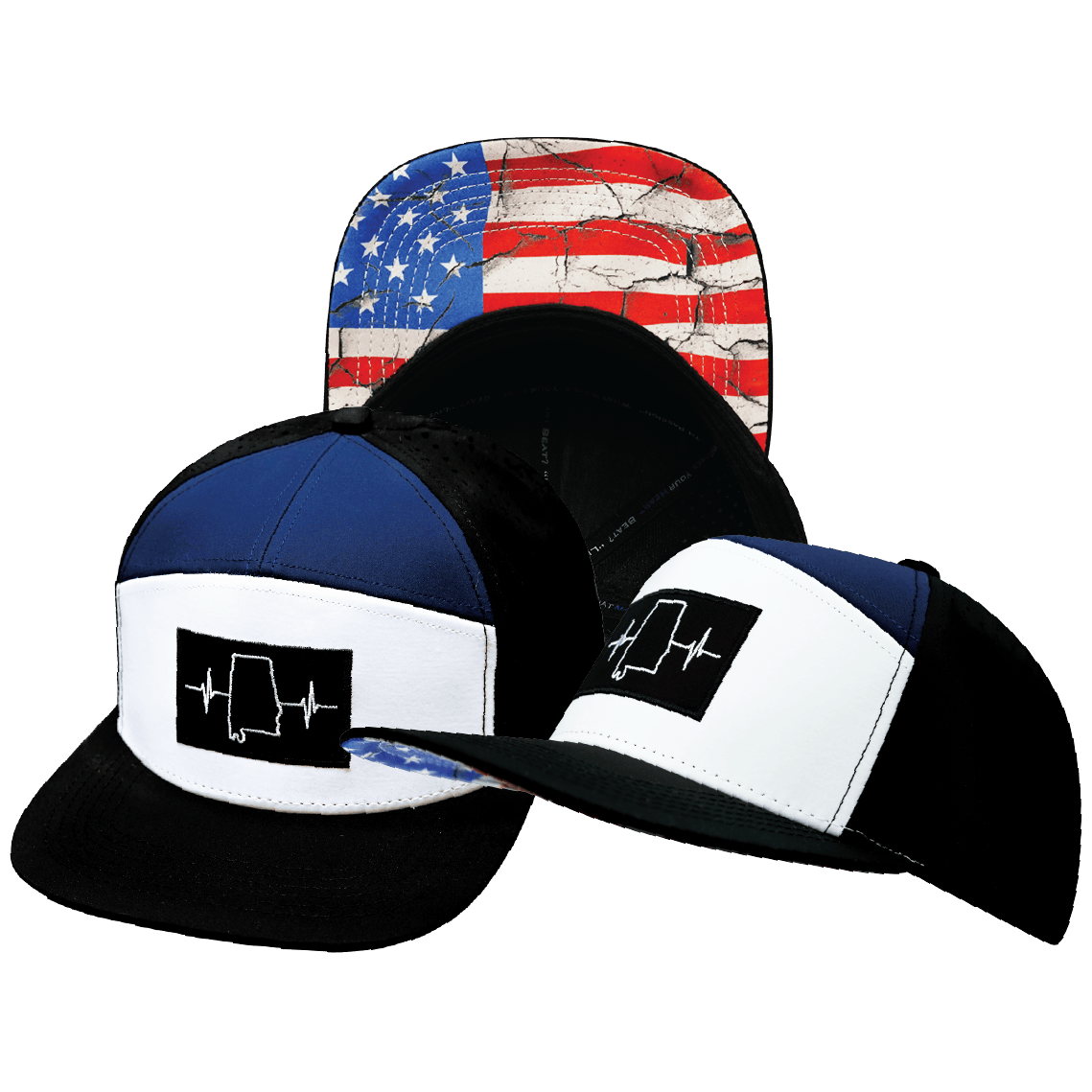 Alabama Hat - Flat Bill - Black / White / Navy - Laser Mesh