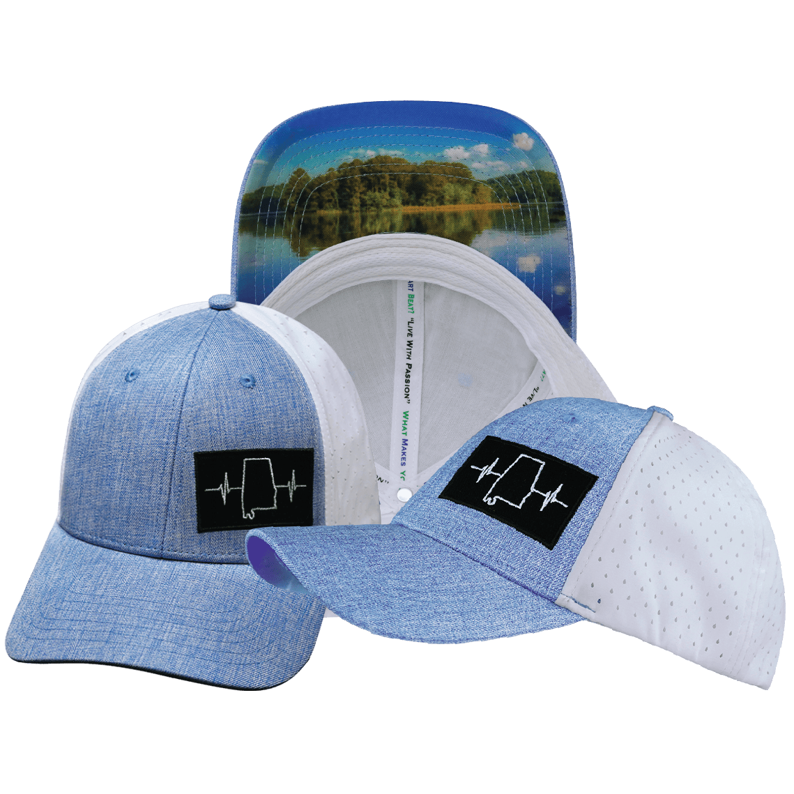 Alabama Hat - Low Profile - Ponytail - Light Blue / White - Laser Mesh