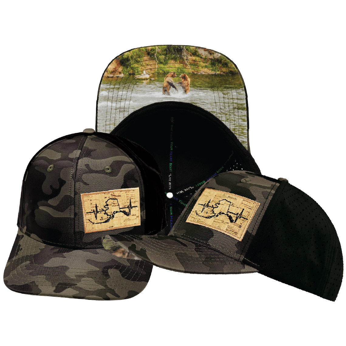 Alaska Hat - Baseball Hat Fit - Tan Camo / Black - Laser Mesh
