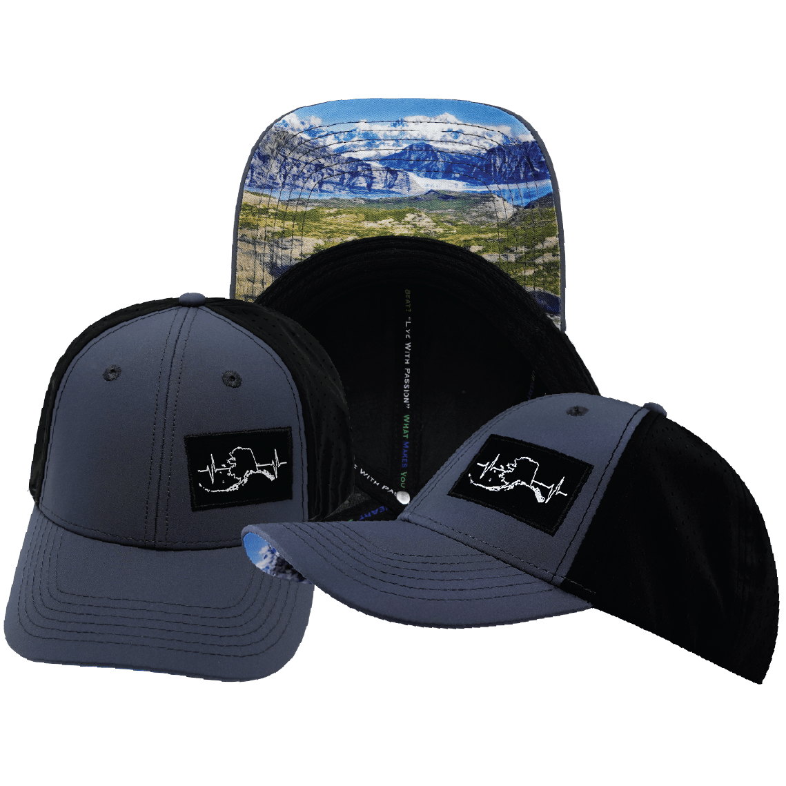 Alaska Hat - Low Profile - Ponytail - Charcoal / Black - Laser Mesh