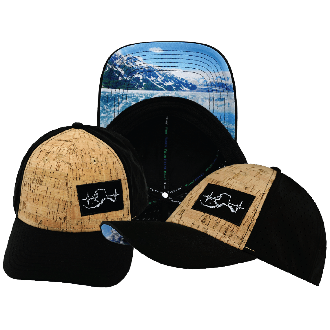 Alaska Hat - Low Profile - Ponytail - Cork - Black - Laser Mesh