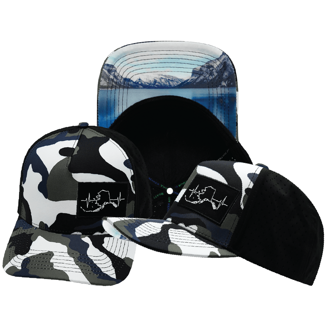 Alaska Hat - Trucker Hat - Camo / White / Blue / Gray / Black - Laser Mesh