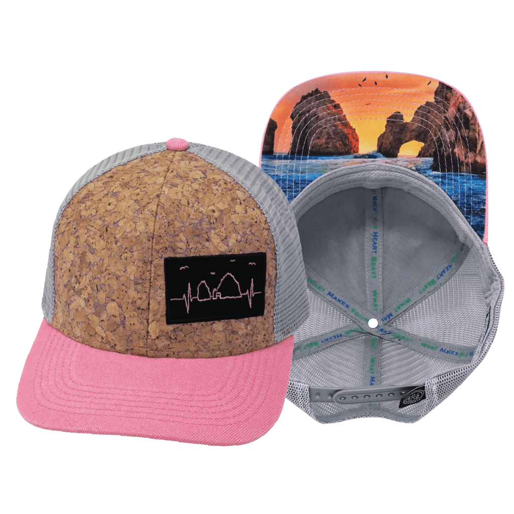 Cabo Hat - Baseball Hat Fit - Cork - Pink / Gray - Trucker Mesh