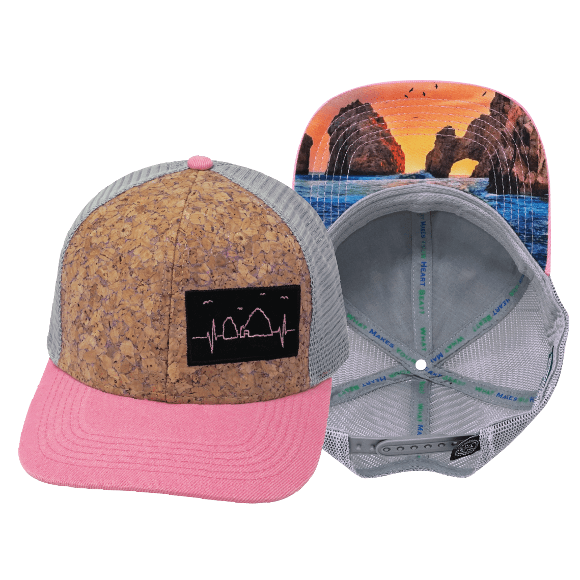Cabo Hat - Baseball Hat Fit - Cork - Pink / Gray - Trucker Mesh
