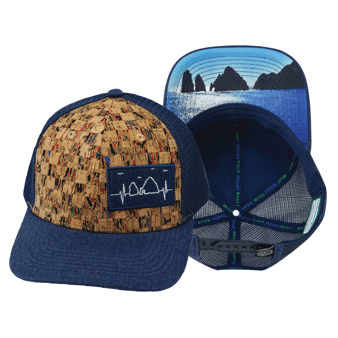 Cabo Hat - Baseball Hat Fit - Cork - Navy - Trucker Mesh