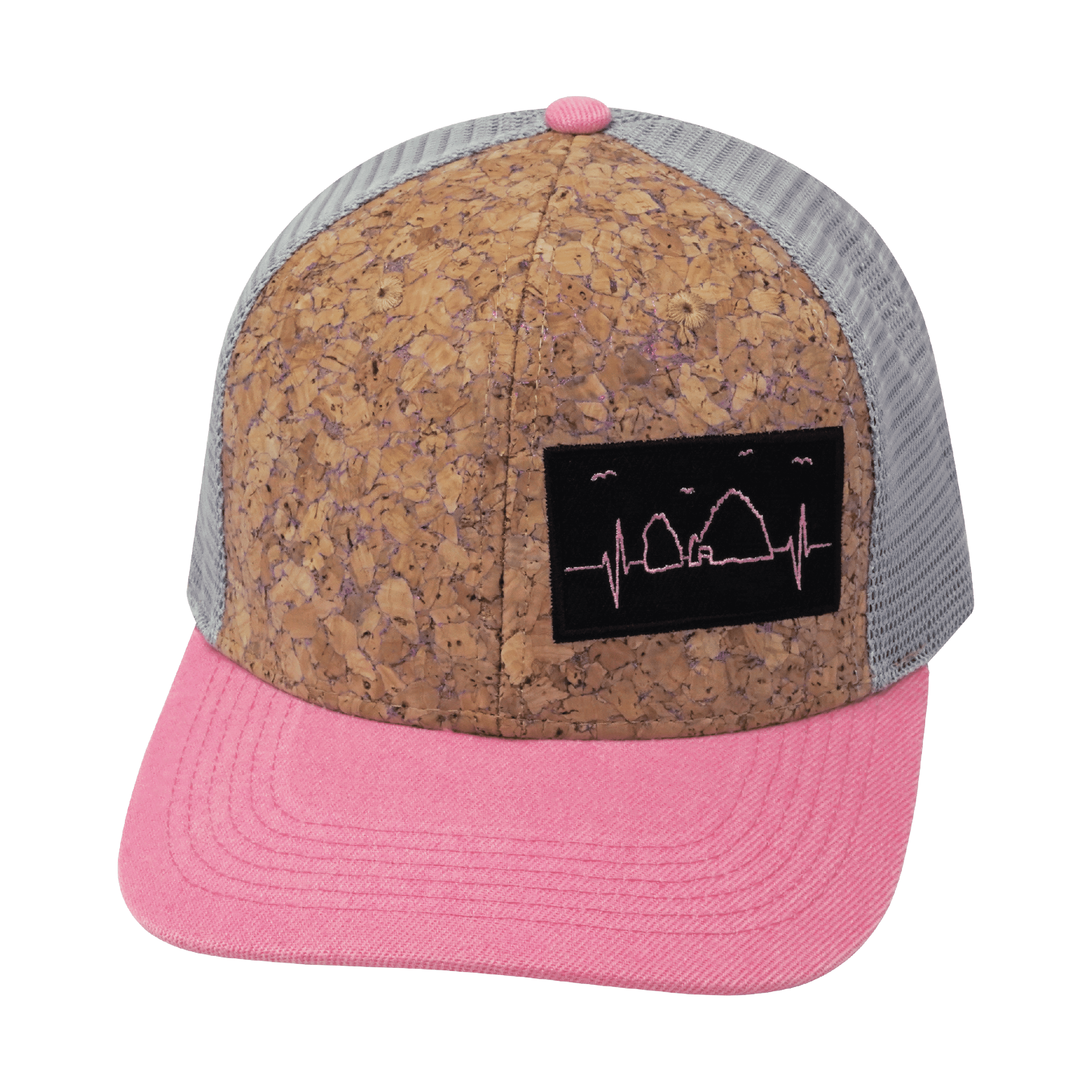 Cabo Hat - Baseball Hat Fit - Cork - Pink / Gray - Trucker Mesh