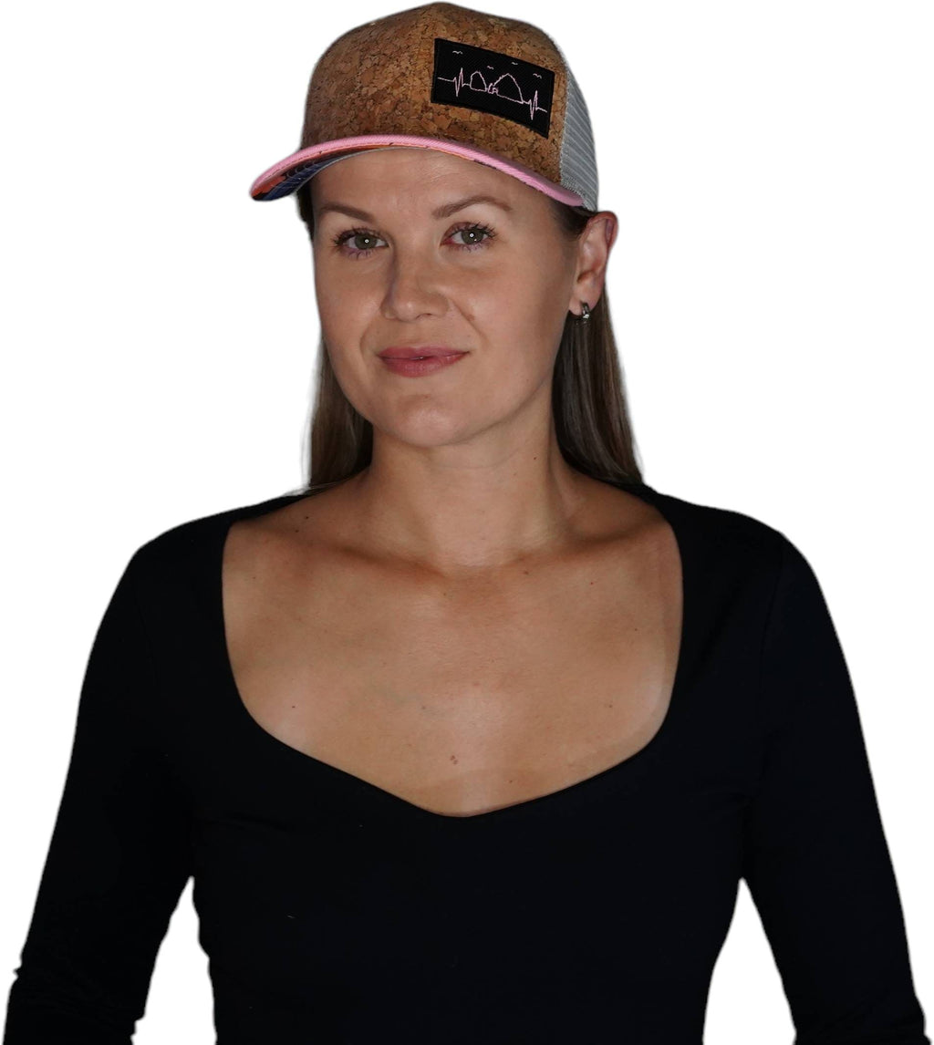 Cabo Hat - Baseball Hat Fit - Cork - Pink / Gray - Trucker Mesh