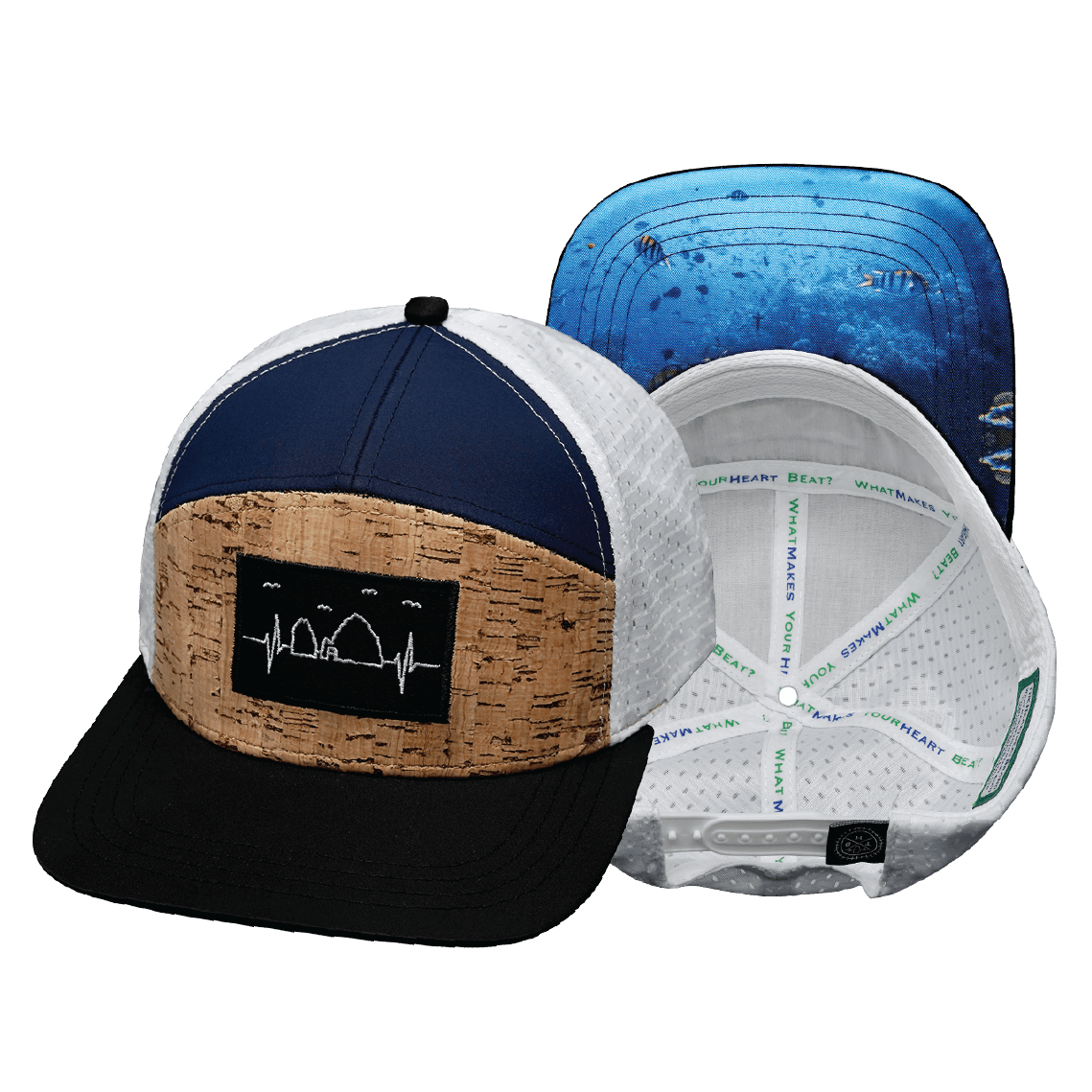 Cabo Hat - Flat Bill - Cork - Black / Navy / White - Jersey Mesh