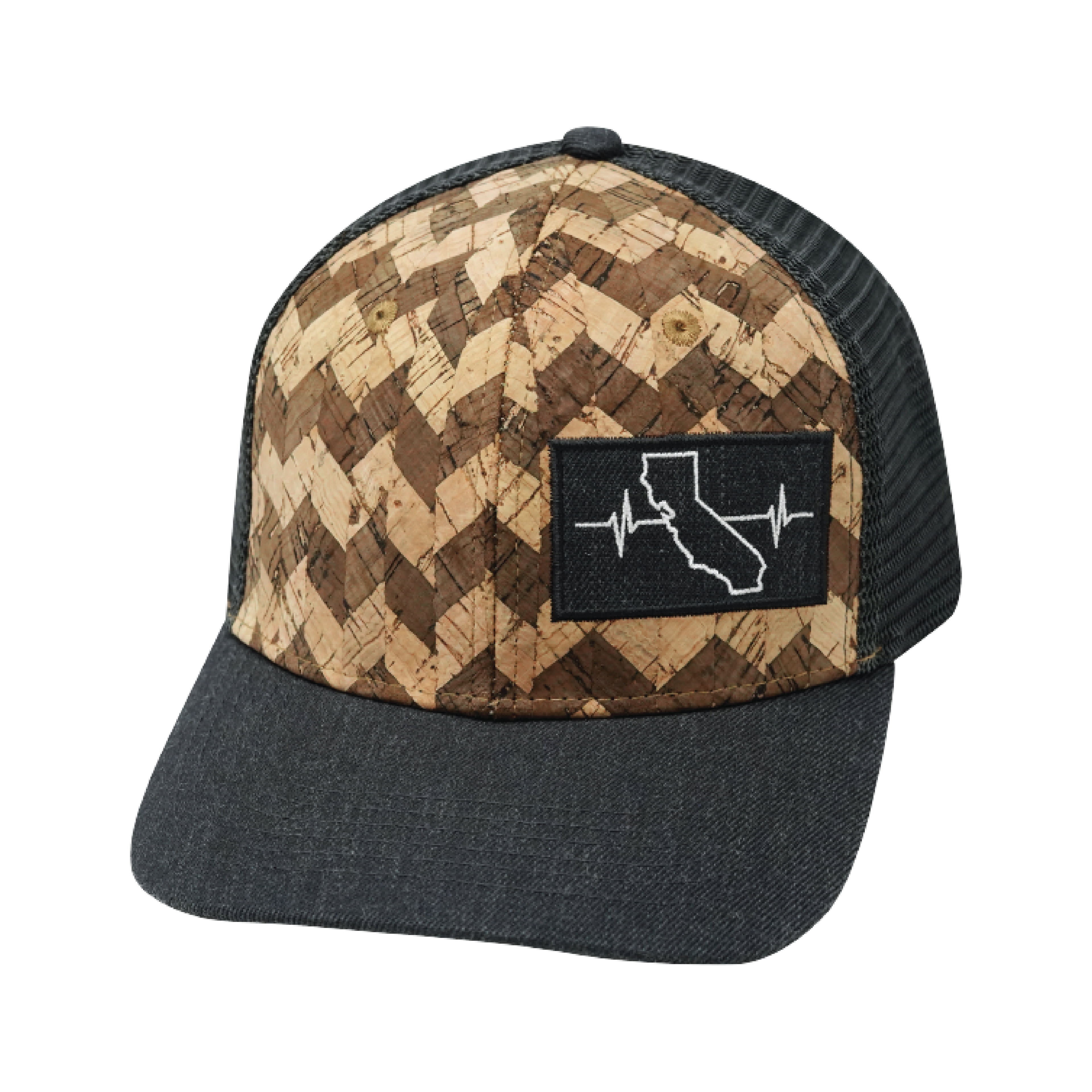 California Hat - Baseball Hat Fit - Cork - Charcoal Gray - Trucker Mesh