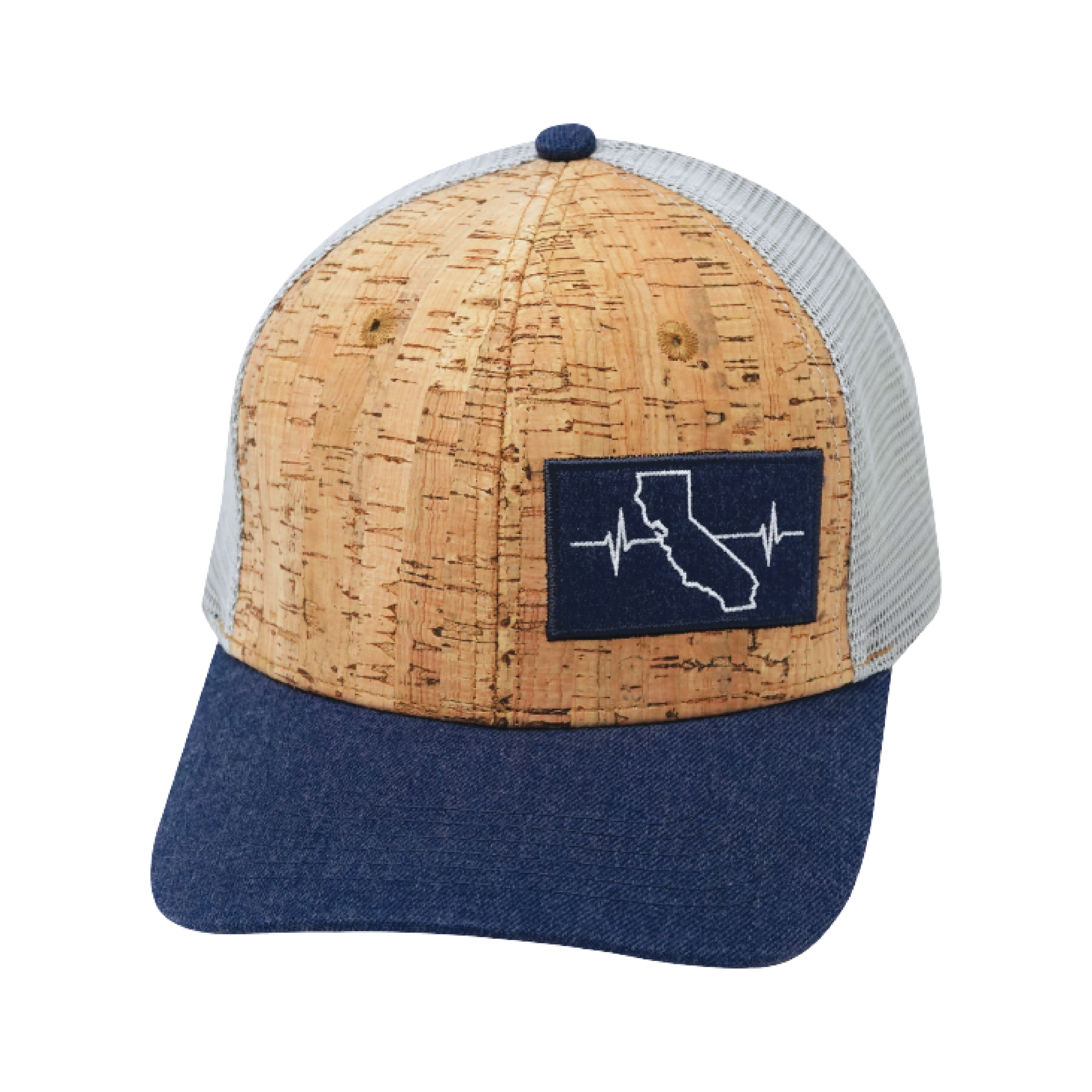 California Hat - Baseball Hat Fit - Cork - Navy / Gray - Trucker Mesh