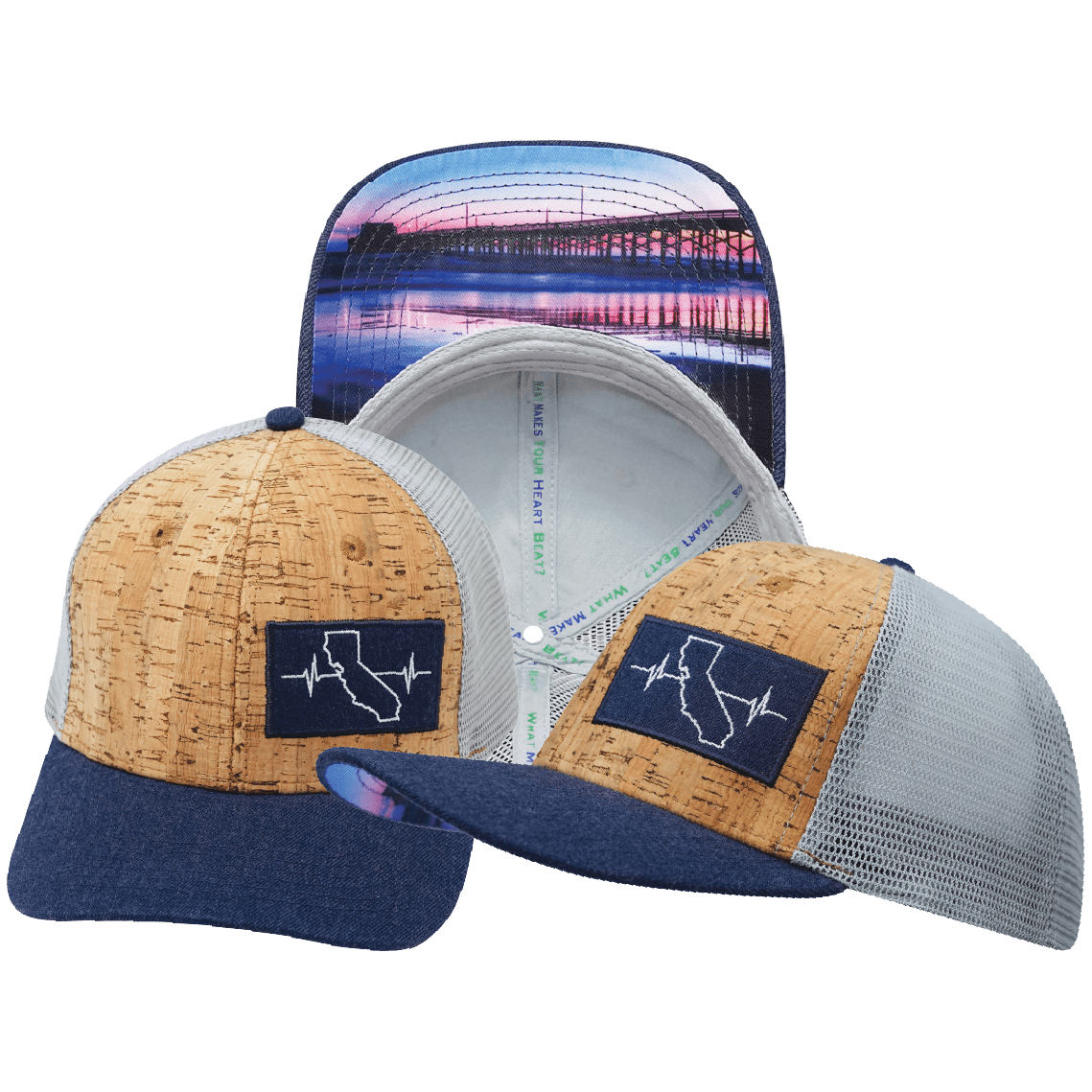 California Hat - Baseball Hat Fit - Cork - Navy / Gray - Trucker Mesh