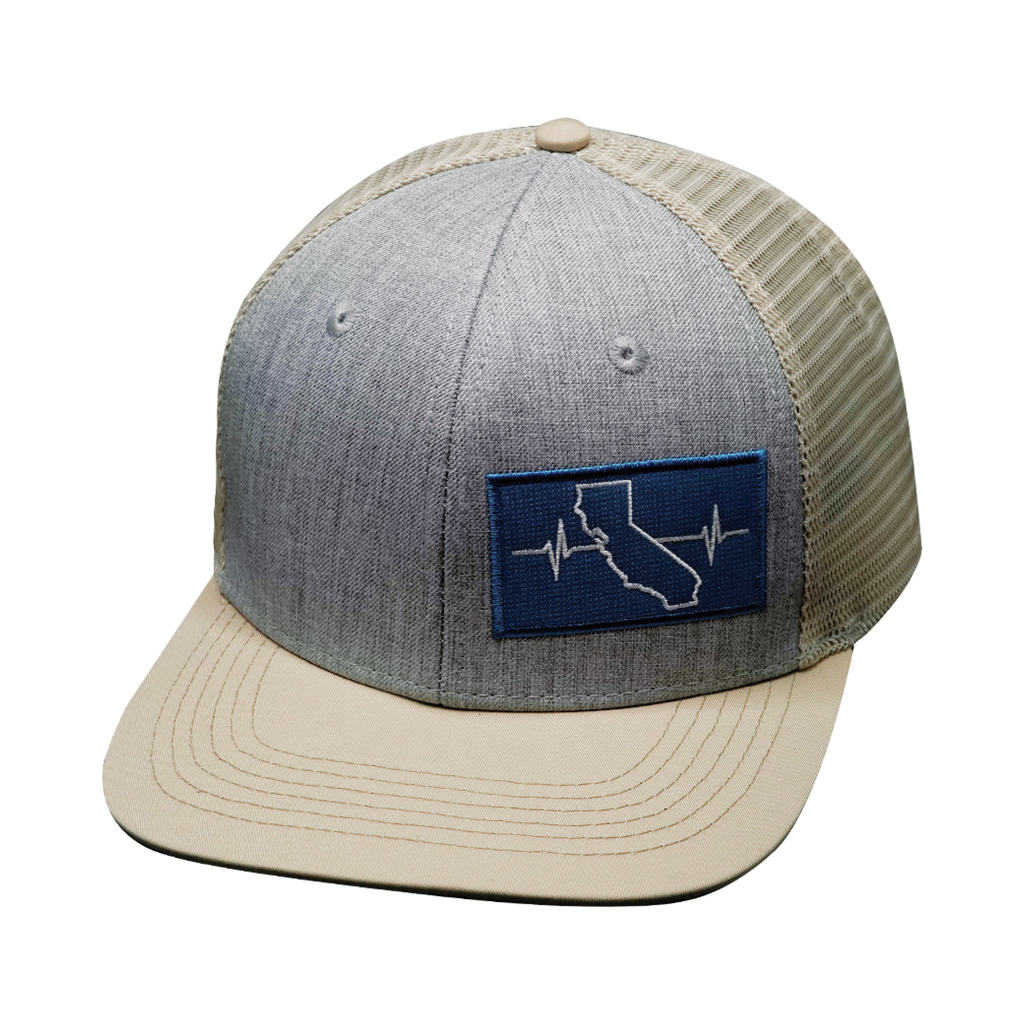 California Hat - Baseball Hat Fit - Cream / Gray - Trucker Mesh