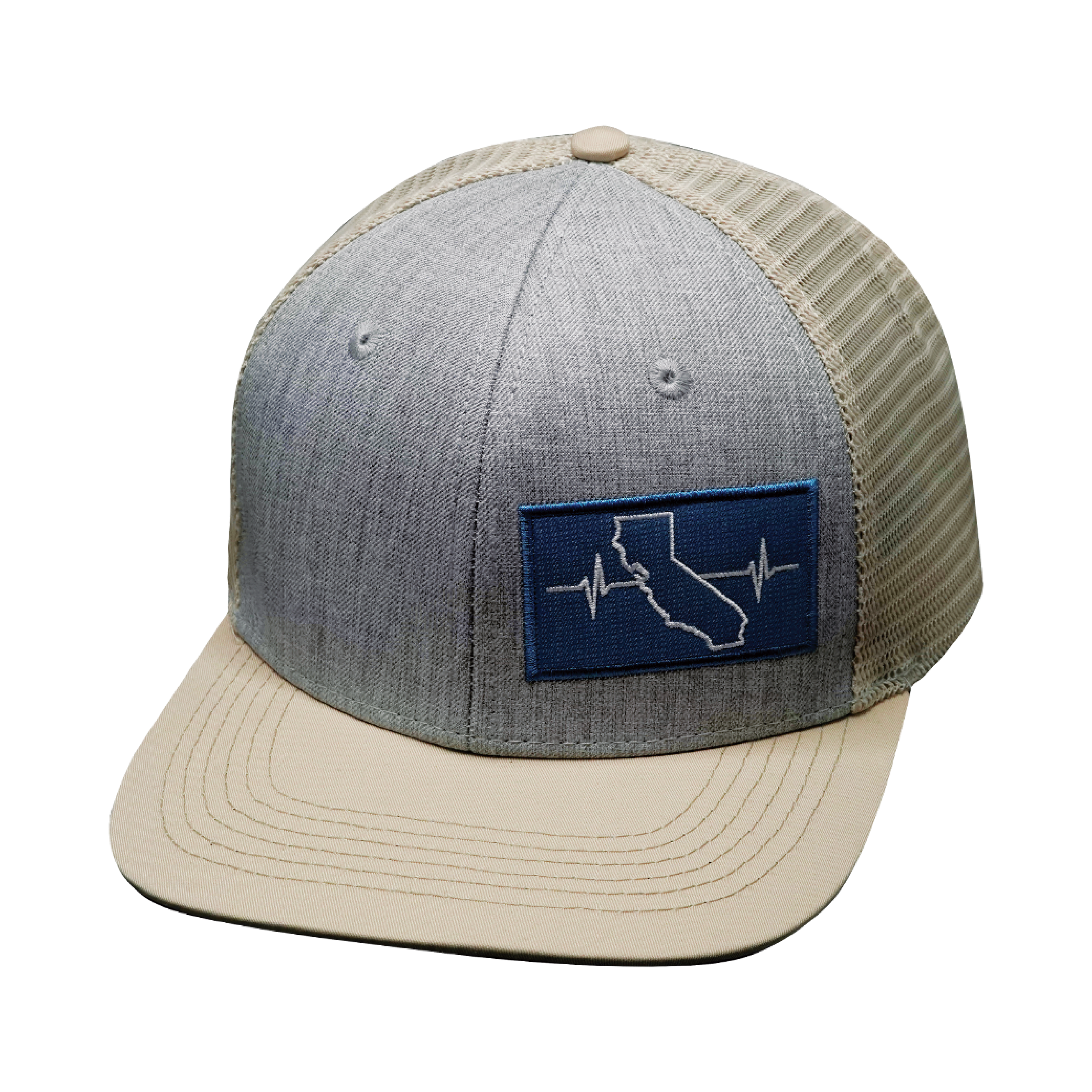 California Hat - Baseball Hat Fit - Cream / Gray - Trucker Mesh
