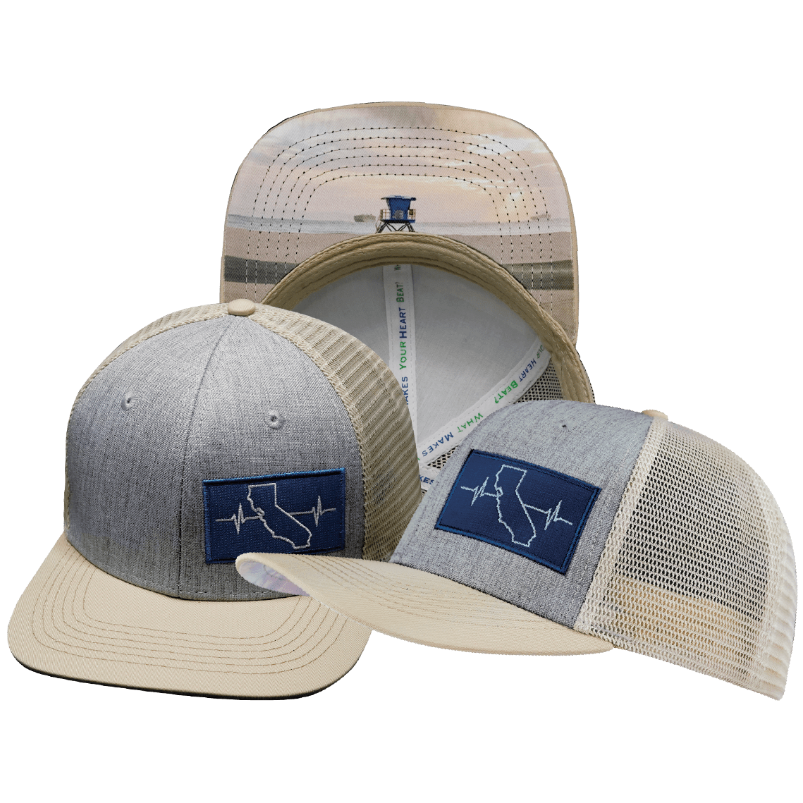 California Hat - Baseball Hat Fit - Cream / Gray - Trucker Mesh