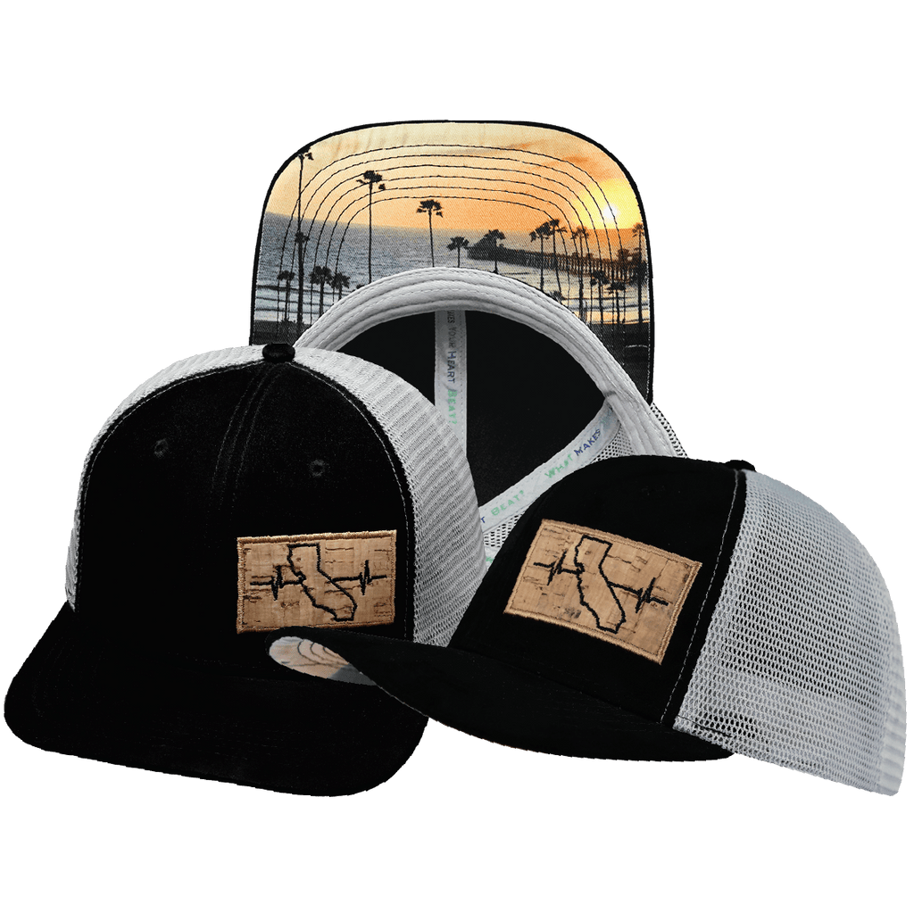 California Hat - Baseball Hat Fit - Suede - Black / Gray - Trucker Mesh